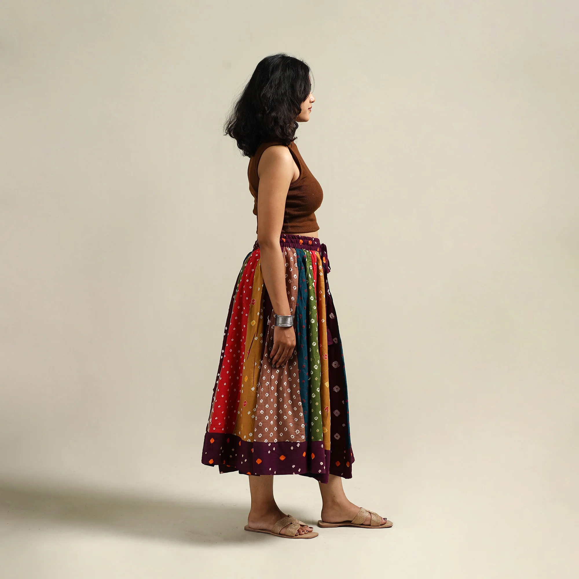 Multicolor - Bandhani Tie-Dye Patchwork Cotton Short Skirt 57 - Image 3