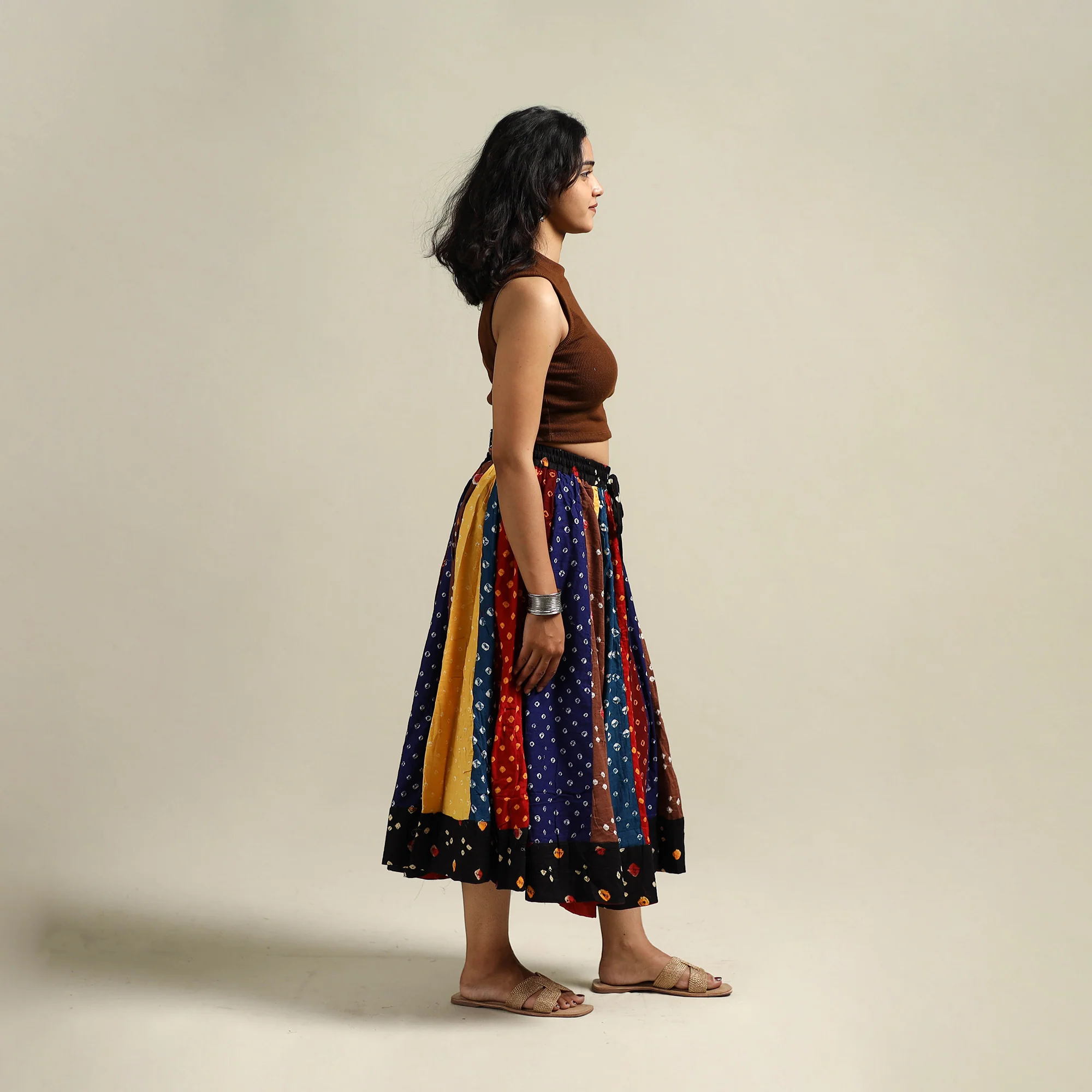 Multicolor - Bandhani Tie-Dye Patchwork Cotton Short Skirt 58 - Image 3