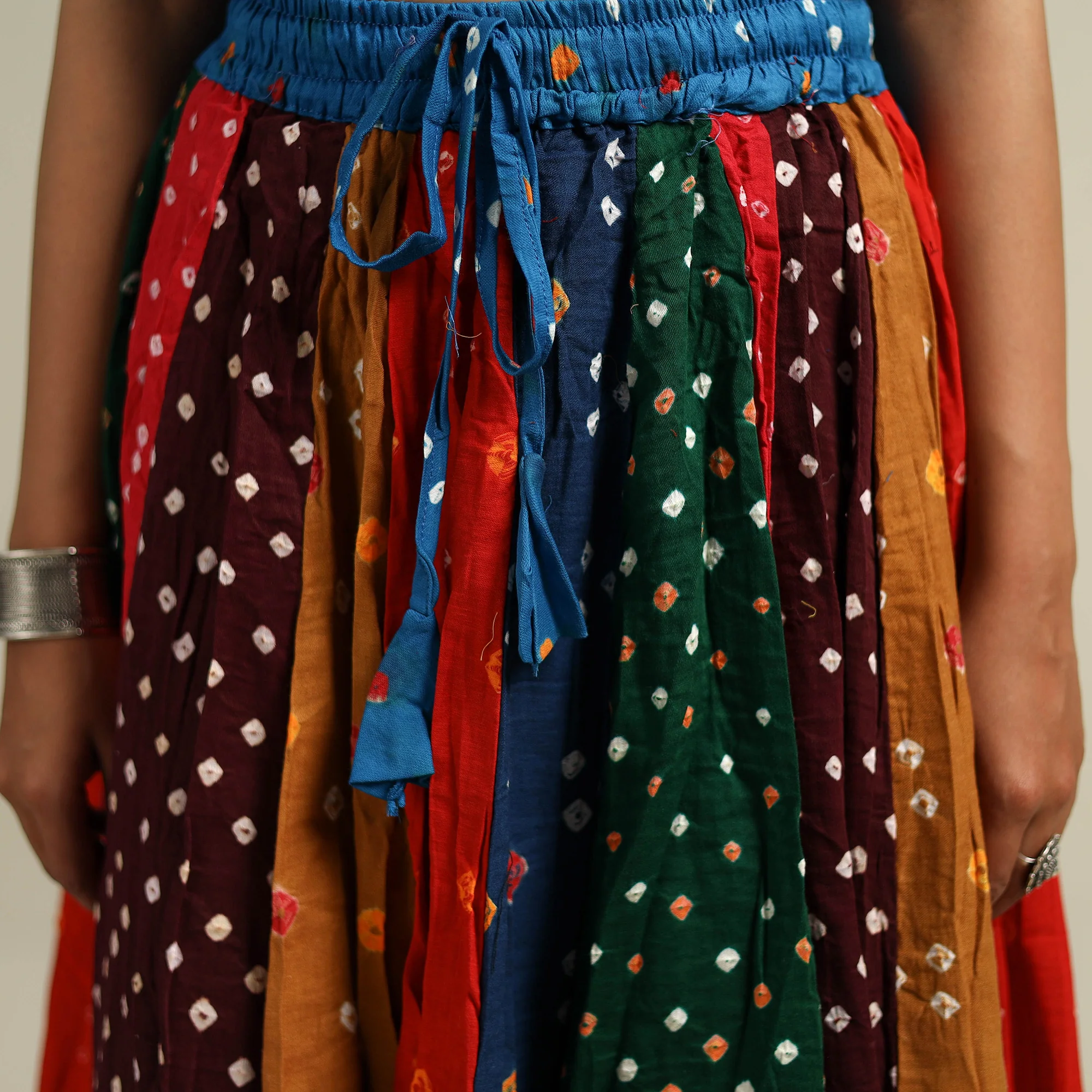 Multicolor - Bandhani Tie-Dye Patchwork Cotton Short Skirt 59 - Image 5