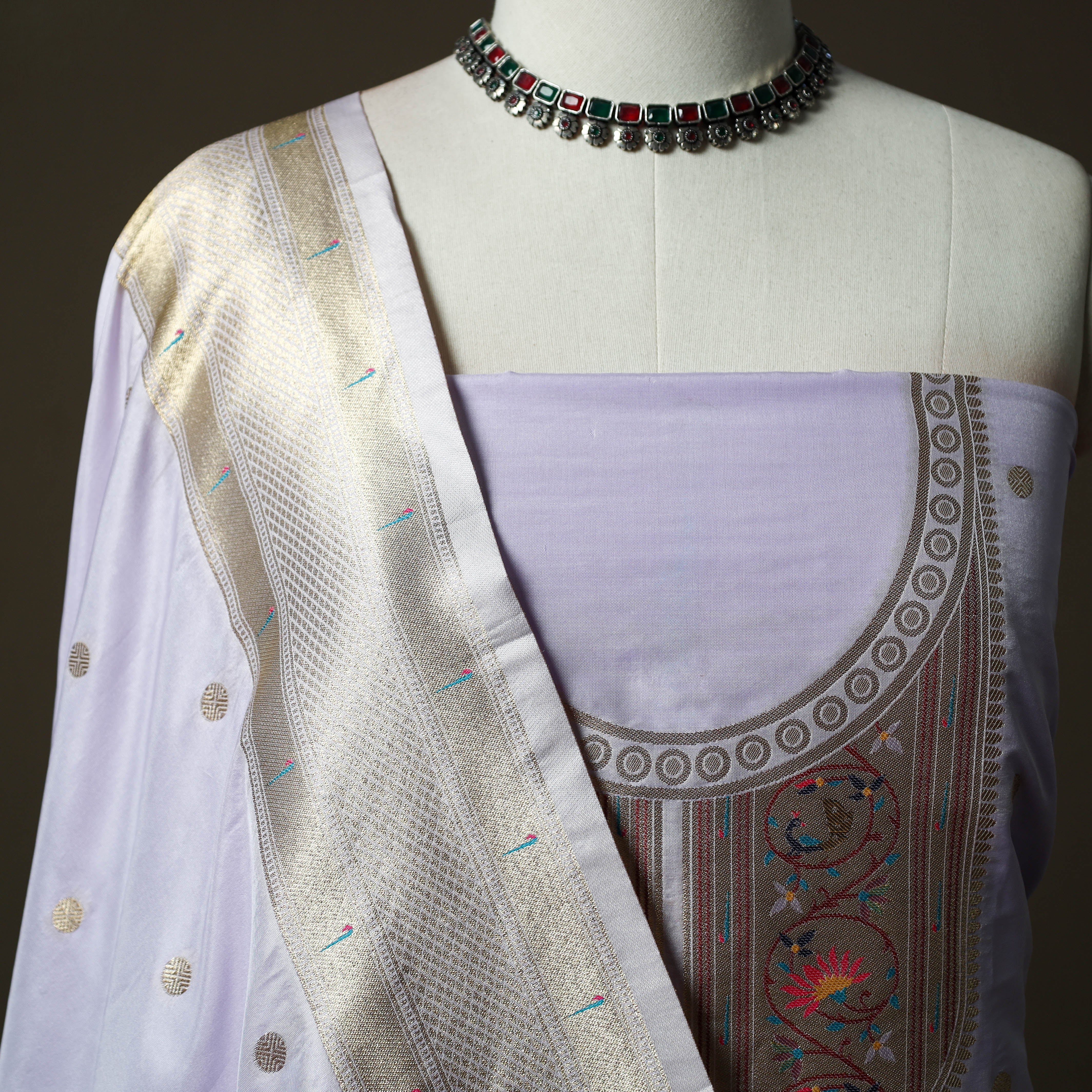 Purple - Bangalore Silk Paithani 3pc Unstitched Dress Material 20 - Image 3
