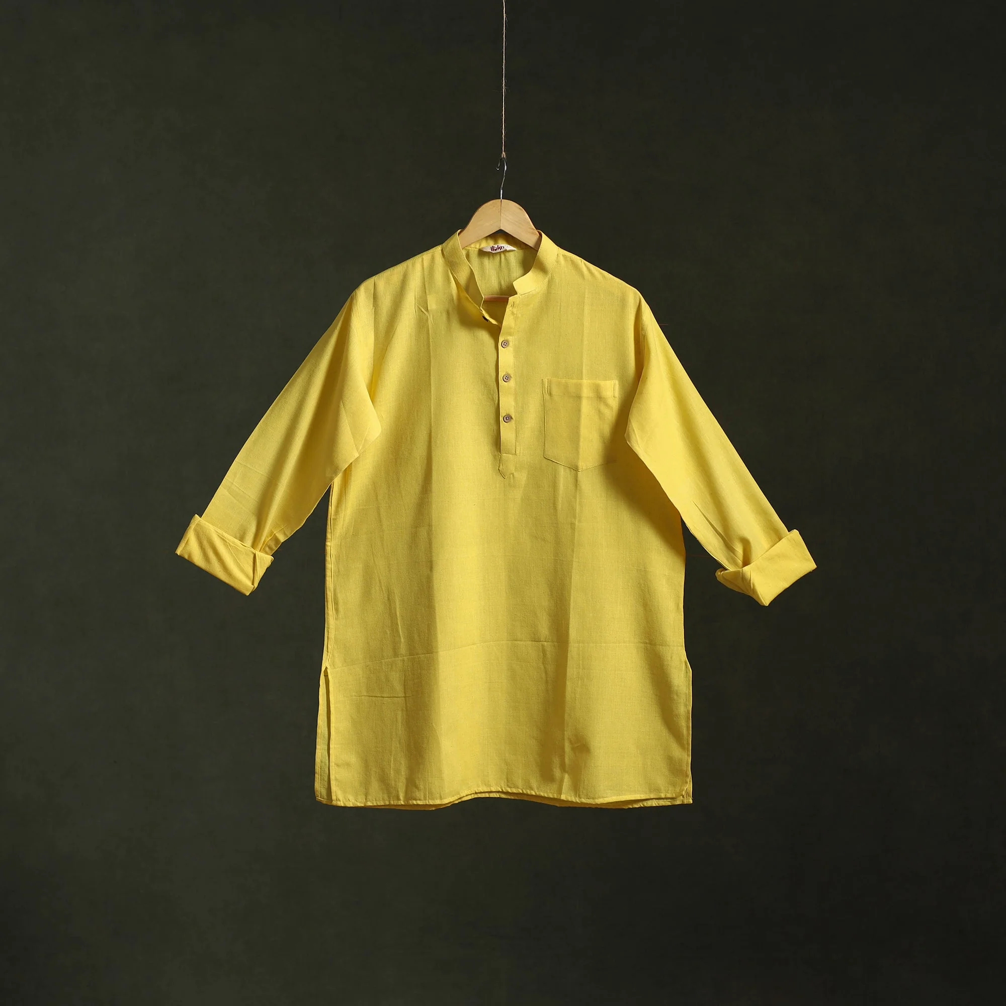 Yellow - Baragaon Handloom Cotton Short Kurta for Men 04 - Image 2