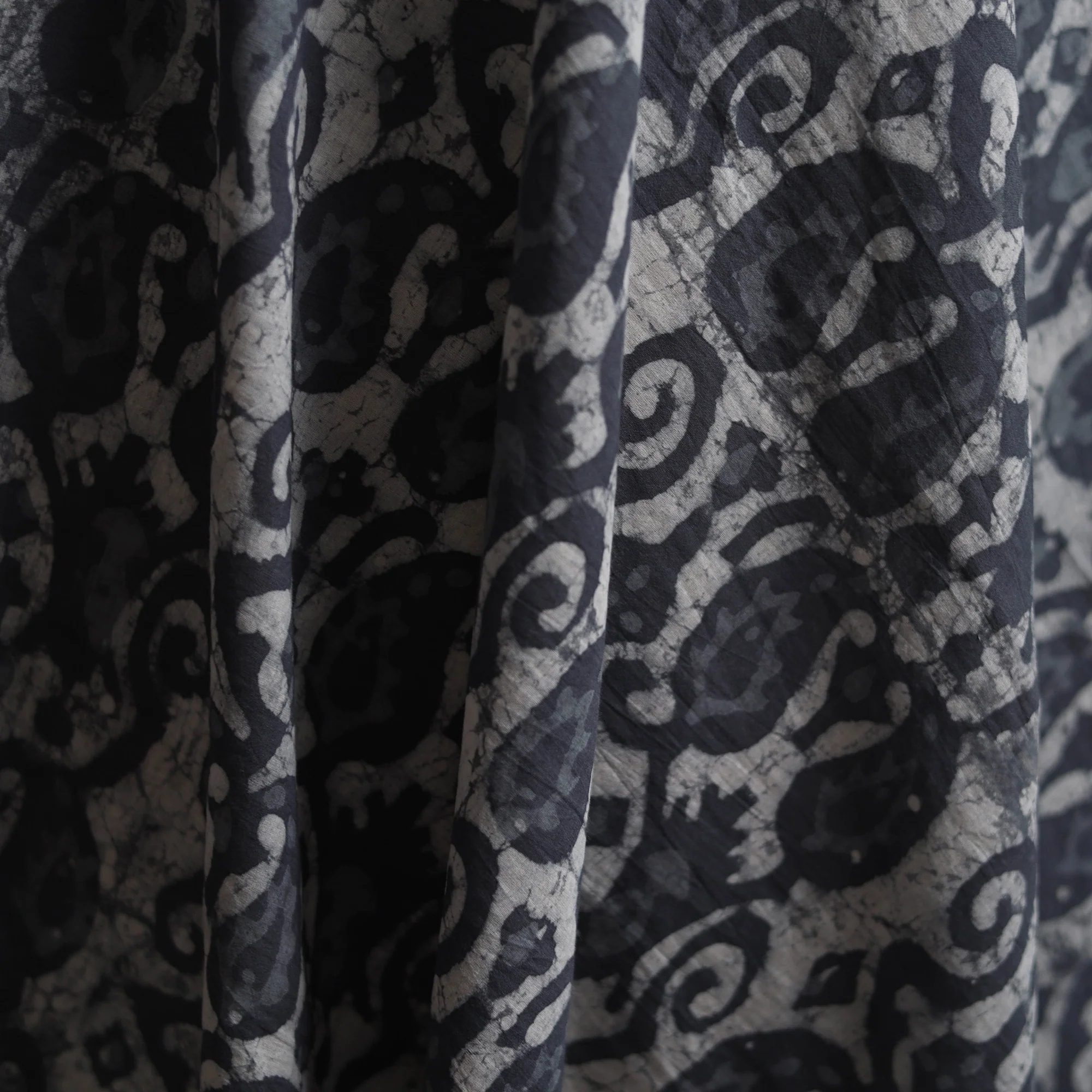 Grey - Batik Dabu Hand Block Print Natural Dyed Pure Mul Cotton Fabric 09 - Image 3
