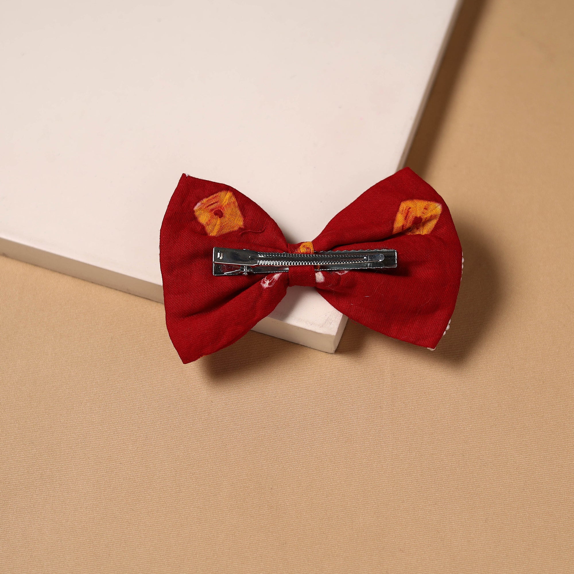 Red - Bead Mirror Work Women's Bow Hair Clip 03 - Image 2
