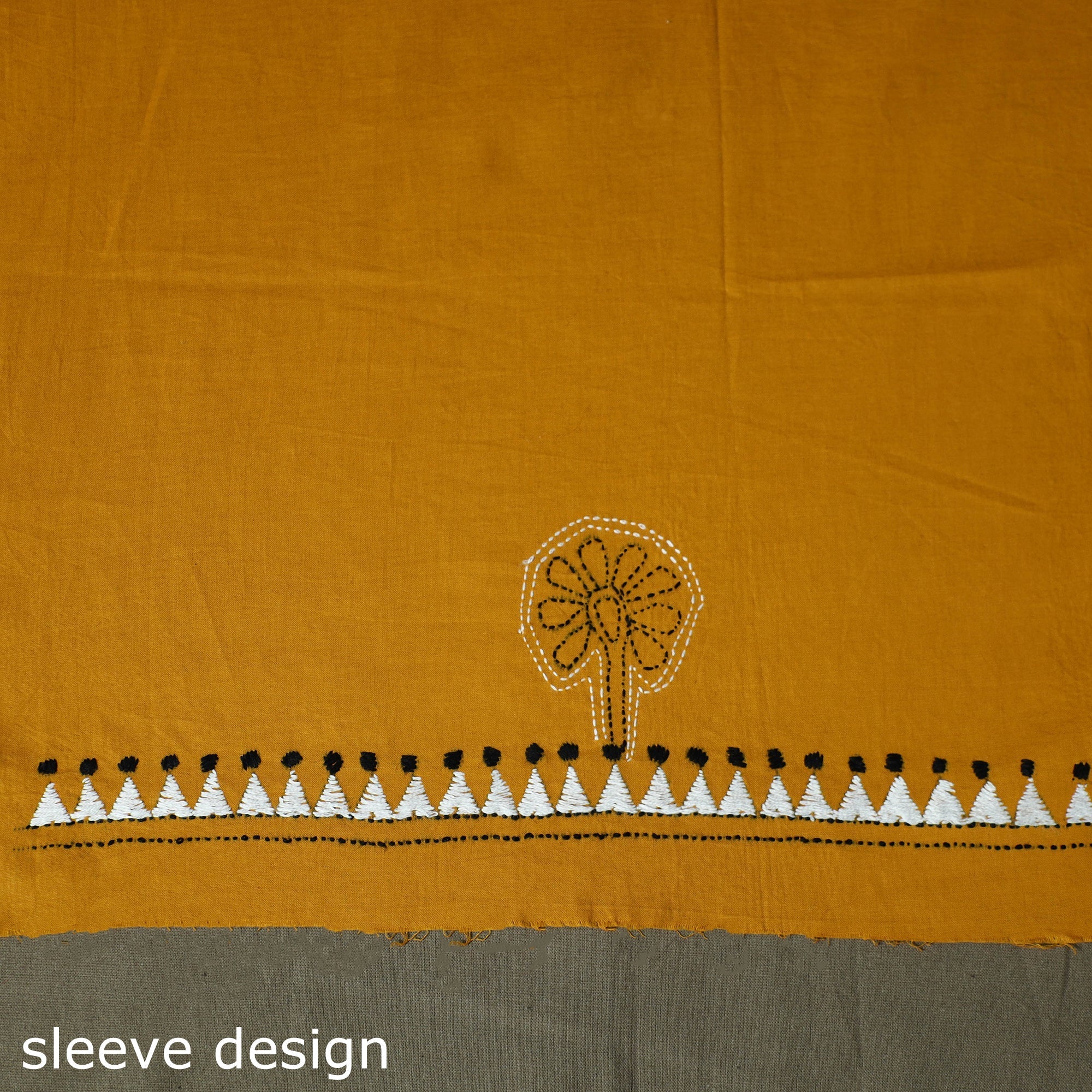 Yellow - Bengal Kantha Hand Embroidered Cotton Unstitched Kurta Material (2.5M) 12 - Image 4