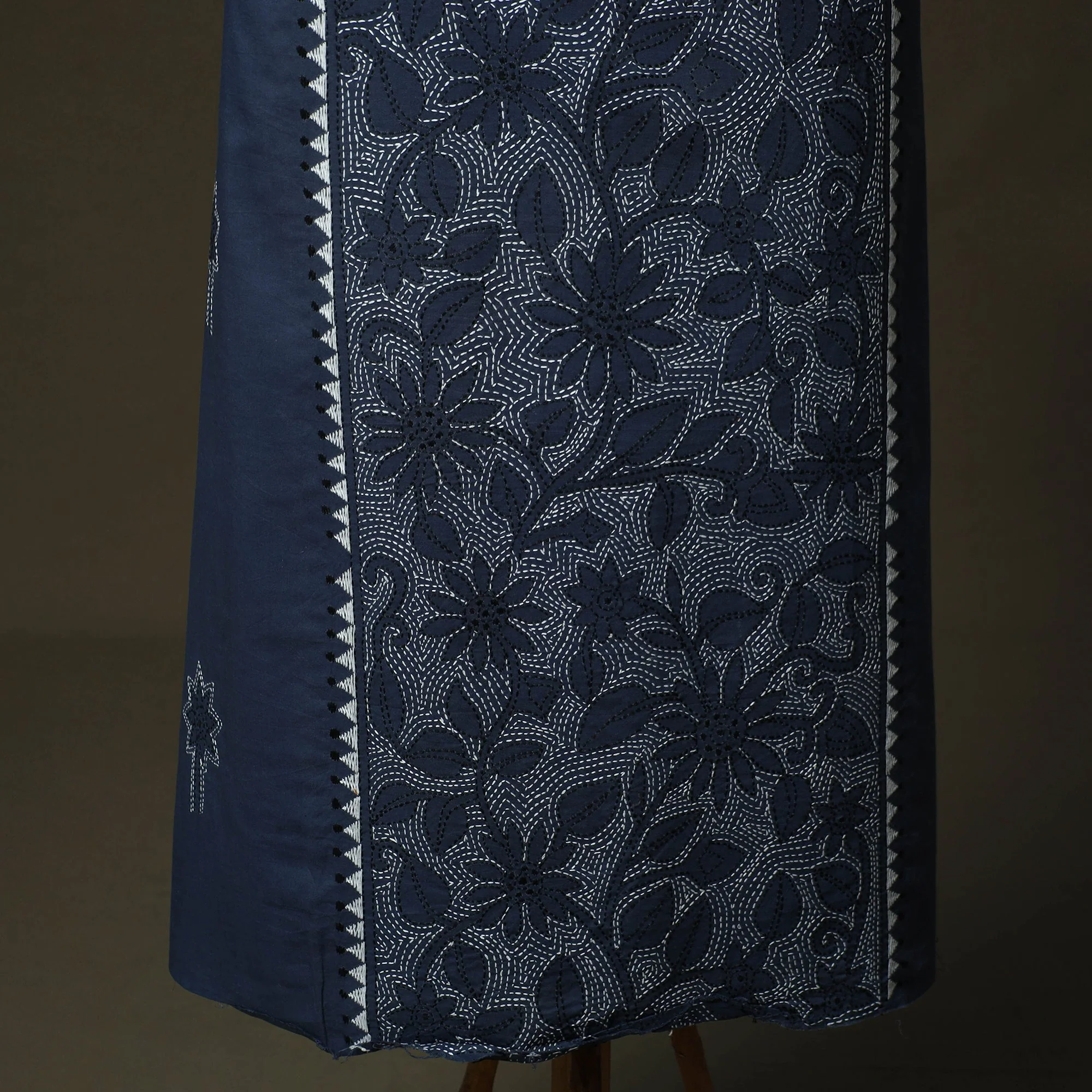 Blue - Bengal Kantha Hand Embroidered Cotton Unstitched Kurta Material (2.5M) 16 - Image 3