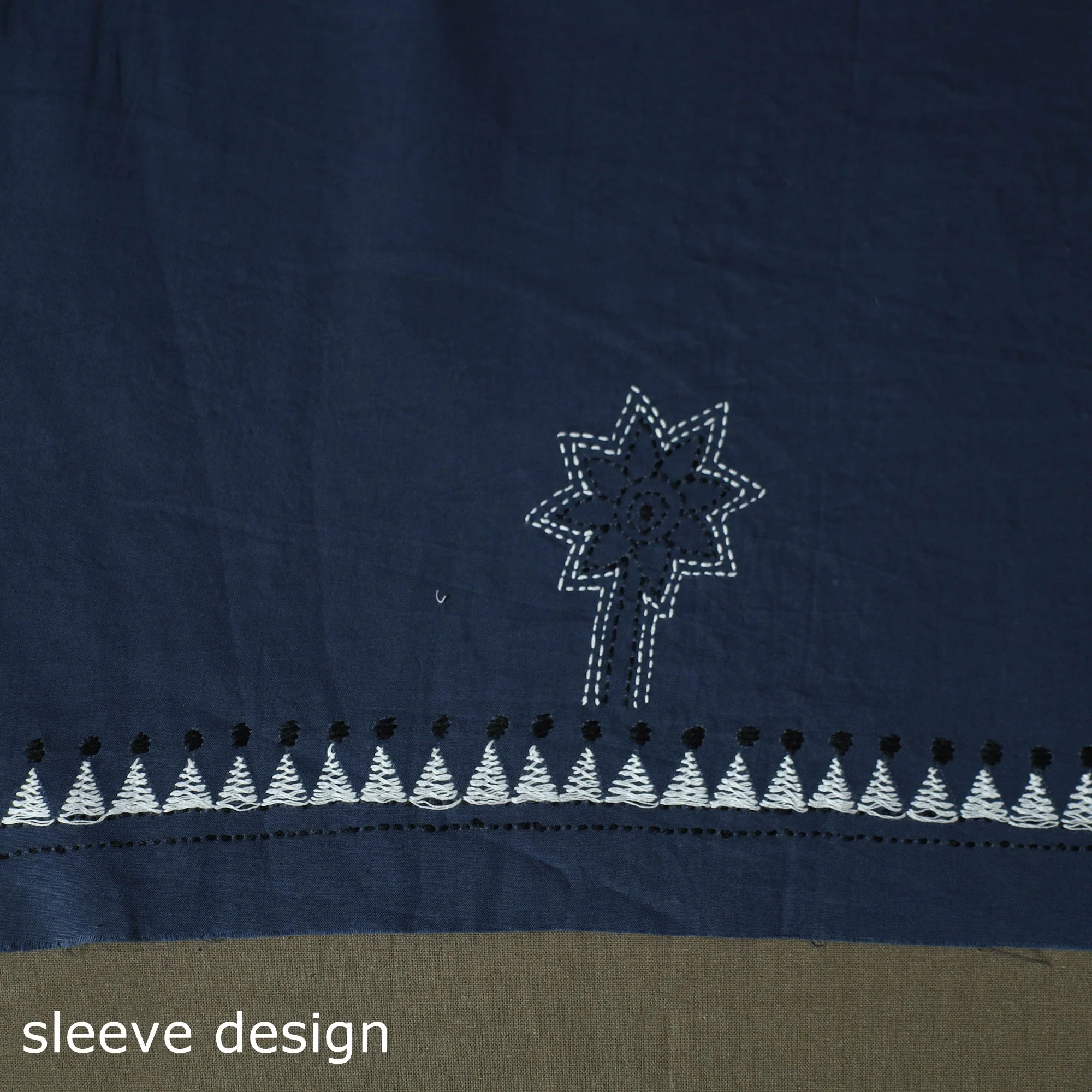 Blue - Bengal Kantha Hand Embroidered Cotton Unstitched Kurta Material (2.5M) 16 - Image 4