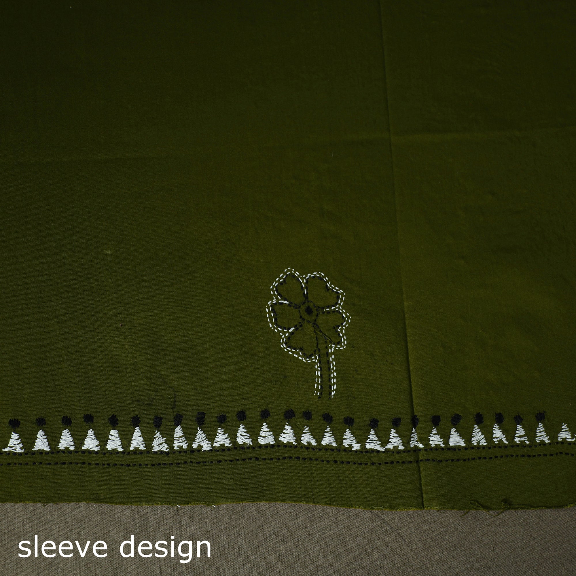Green - Bengal Kantha Hand Embroidered Cotton Unstitched Kurta Material (2.5M) 19 - Image 4