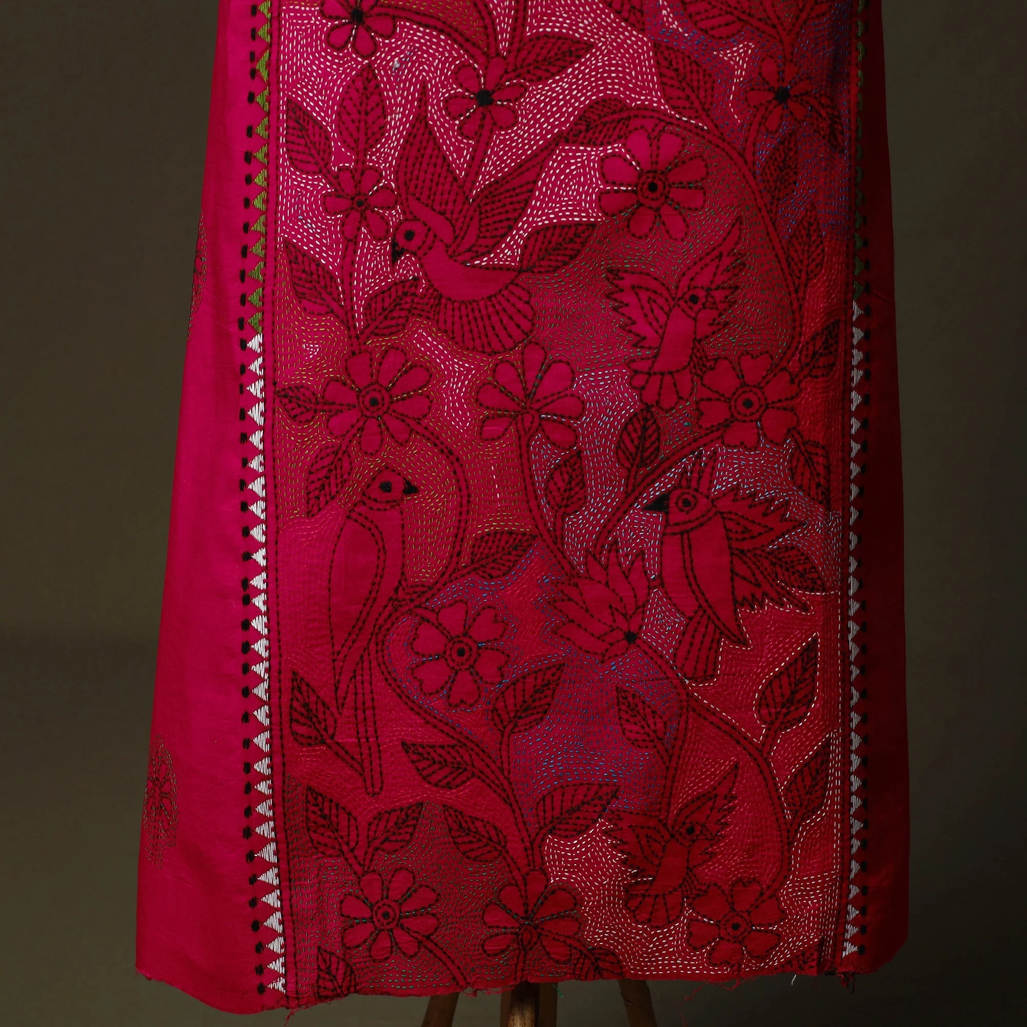Pink - Bengal Kantha Hand Embroidered Cotton Unstitched Kurta Material (2.5M) 23 - Image 3