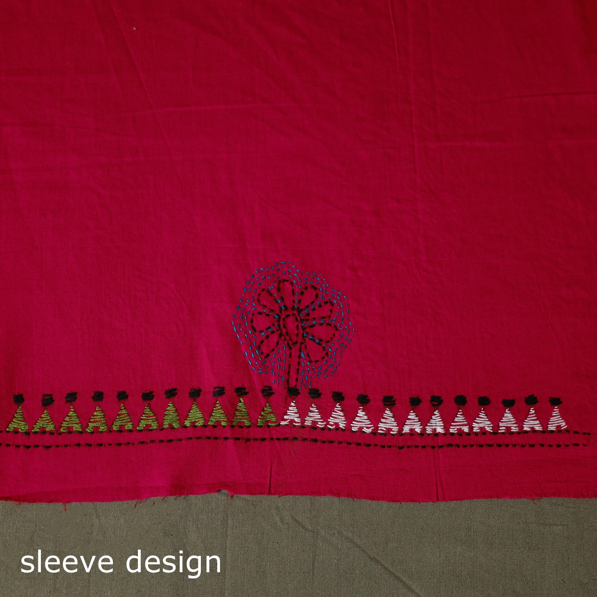 Pink - Bengal Kantha Hand Embroidered Cotton Unstitched Kurta Material (2.5M) 23 - Image 4