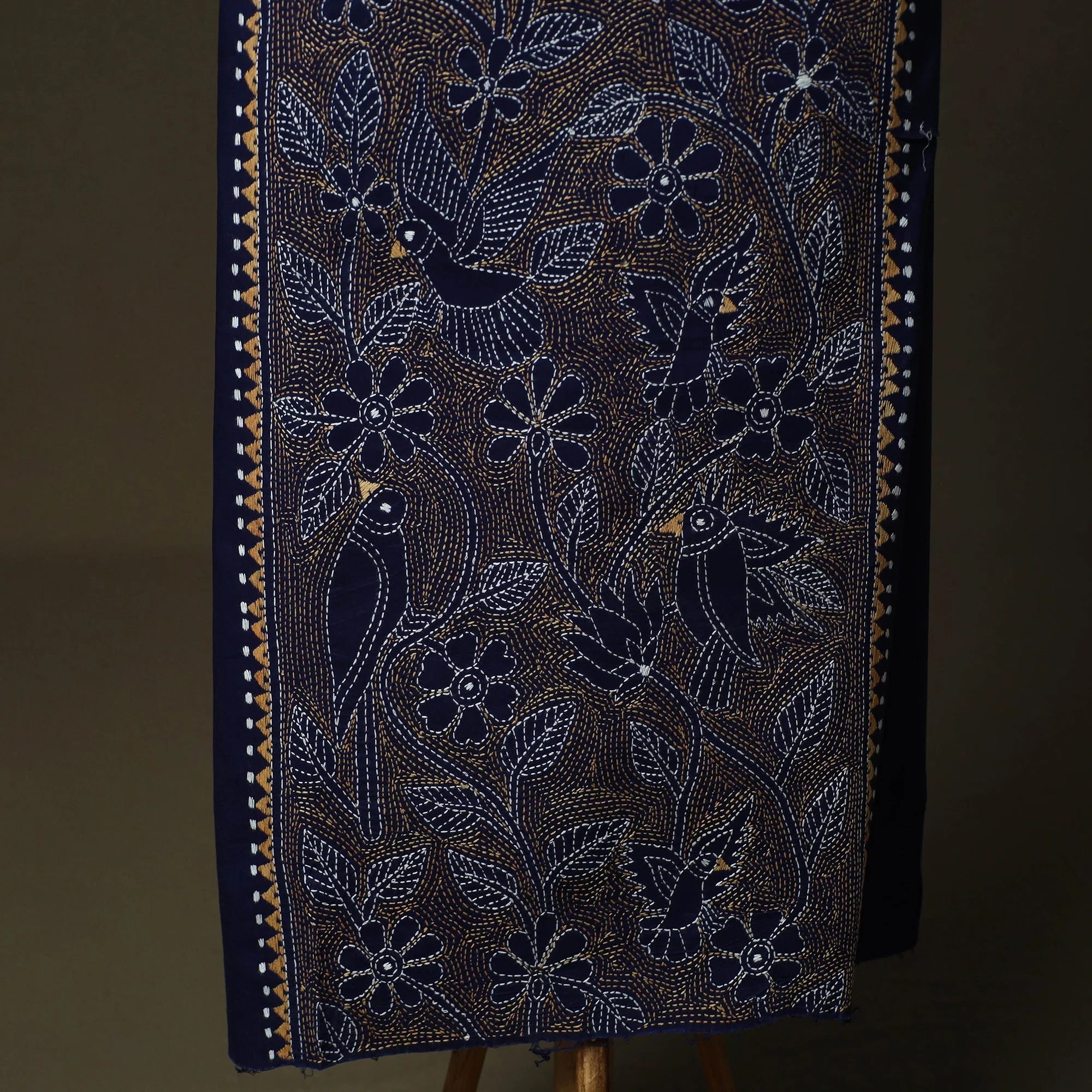 Blue - Bengal Kantha Hand Embroidered Cotton Unstitched Kurta Material (2.5M) 25 - Image 3