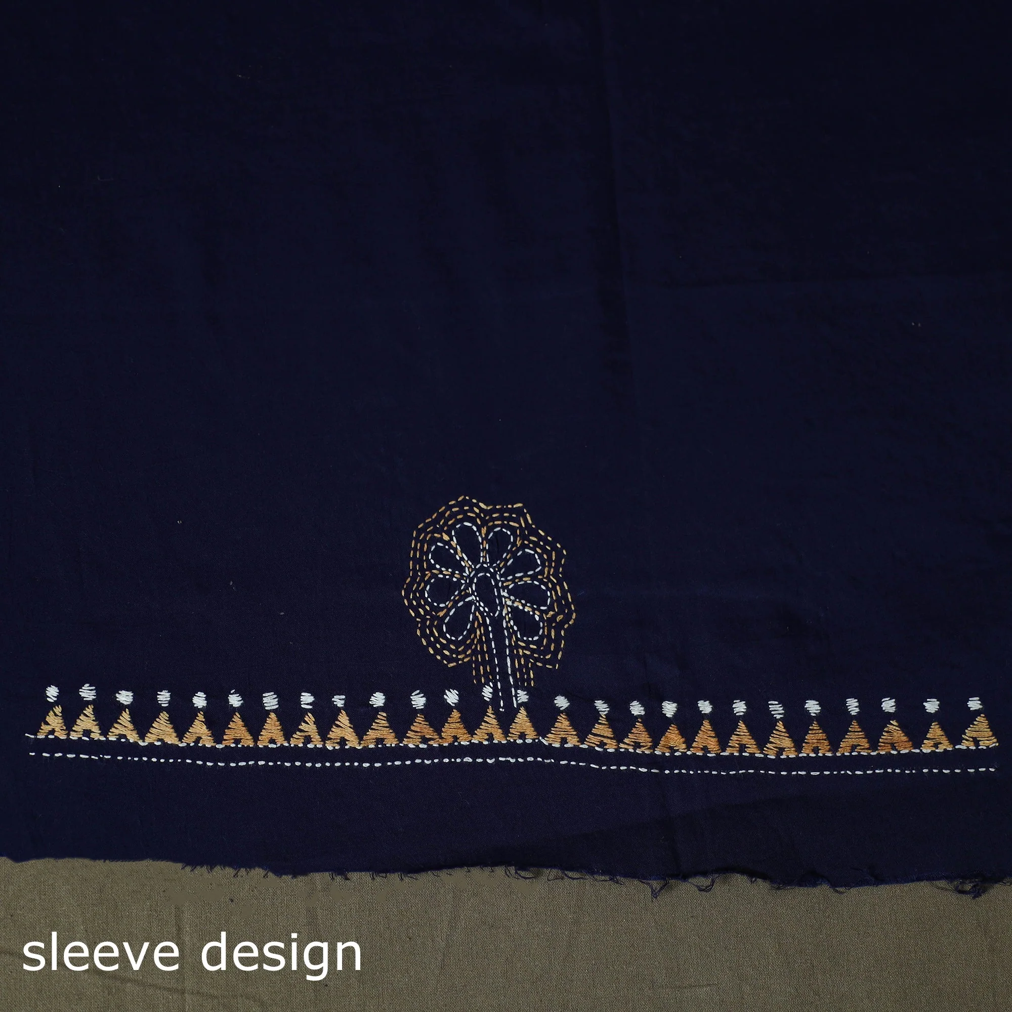Blue - Bengal Kantha Hand Embroidered Cotton Unstitched Kurta Material (2.5M) 25 - Image 4