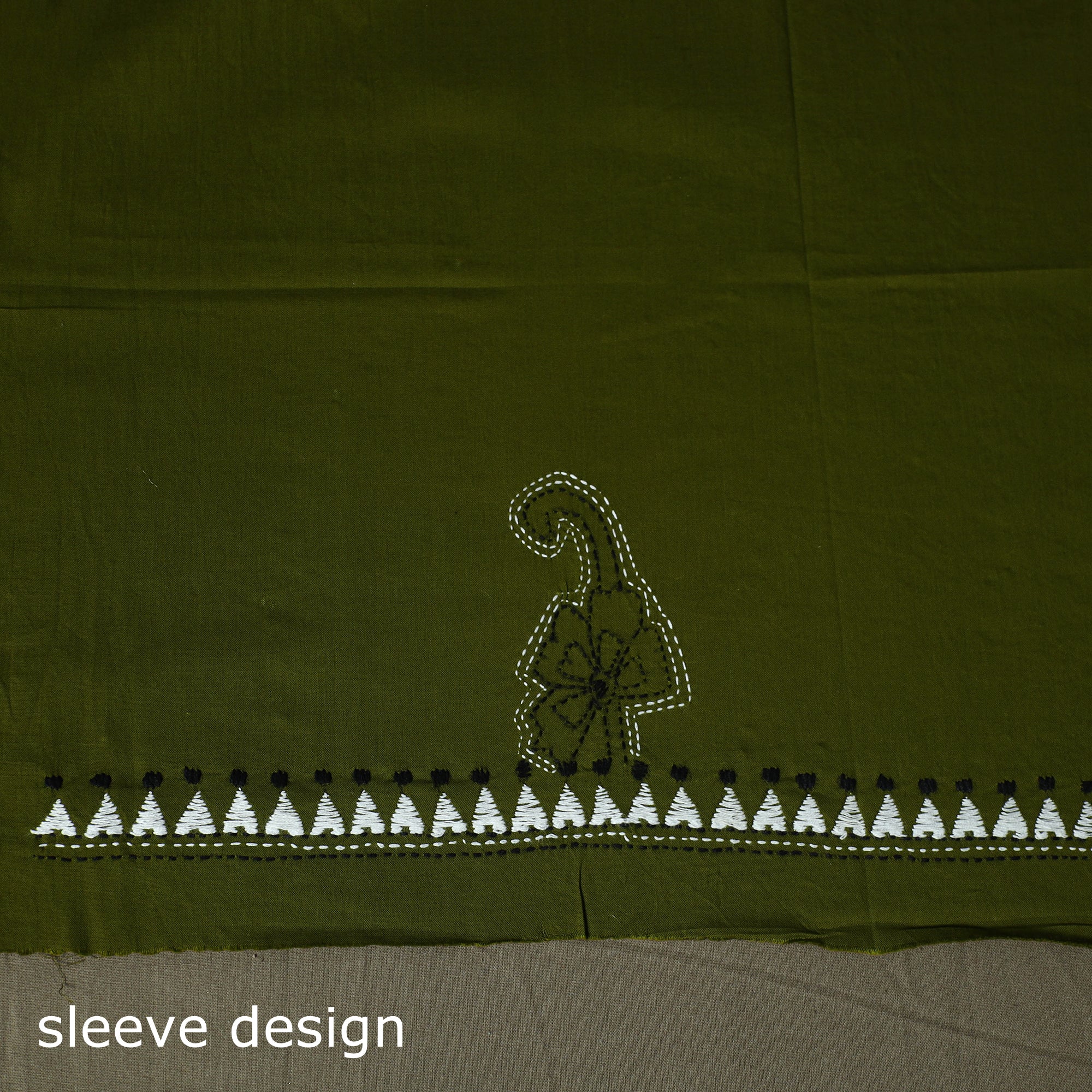 Green - Bengal Kantha Hand Embroidered Cotton Unstitched Kurta Material (2.5M) 27 - Image 4
