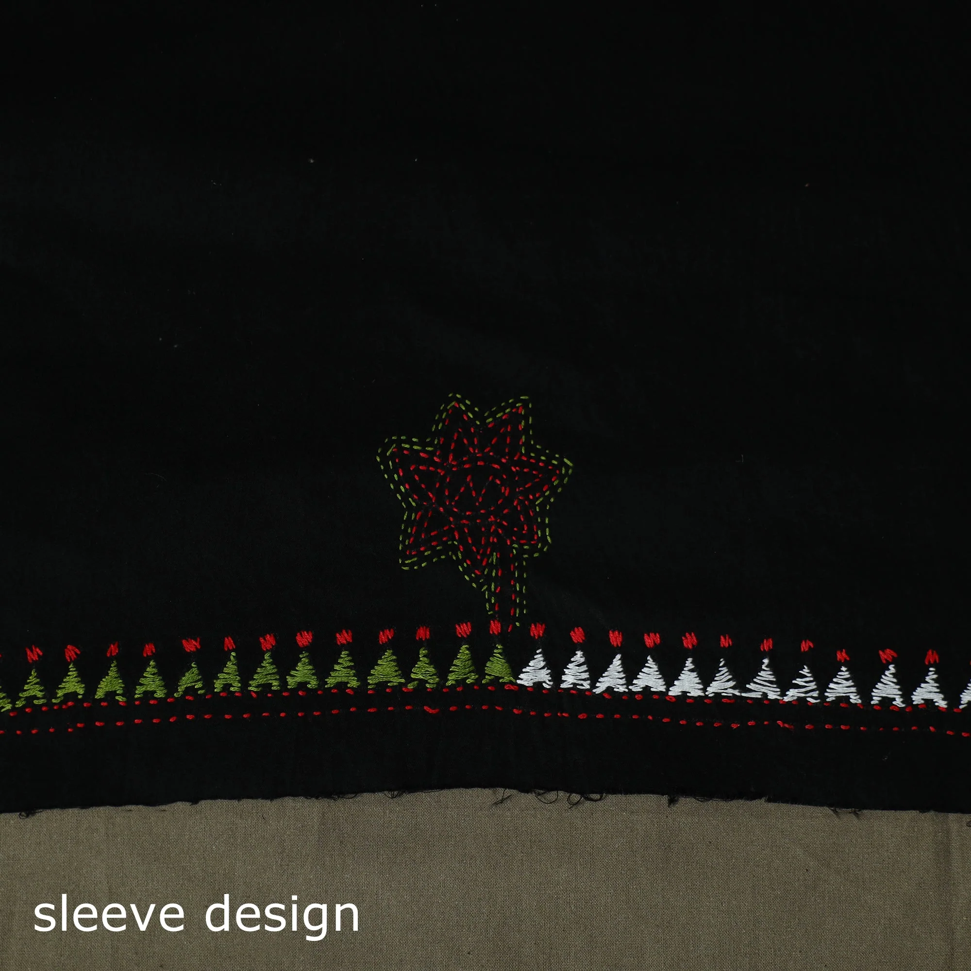 Black - Bengal Kantha Hand Embroidered Cotton Unstitched Kurta Material (2.5M) 28 - Image 4