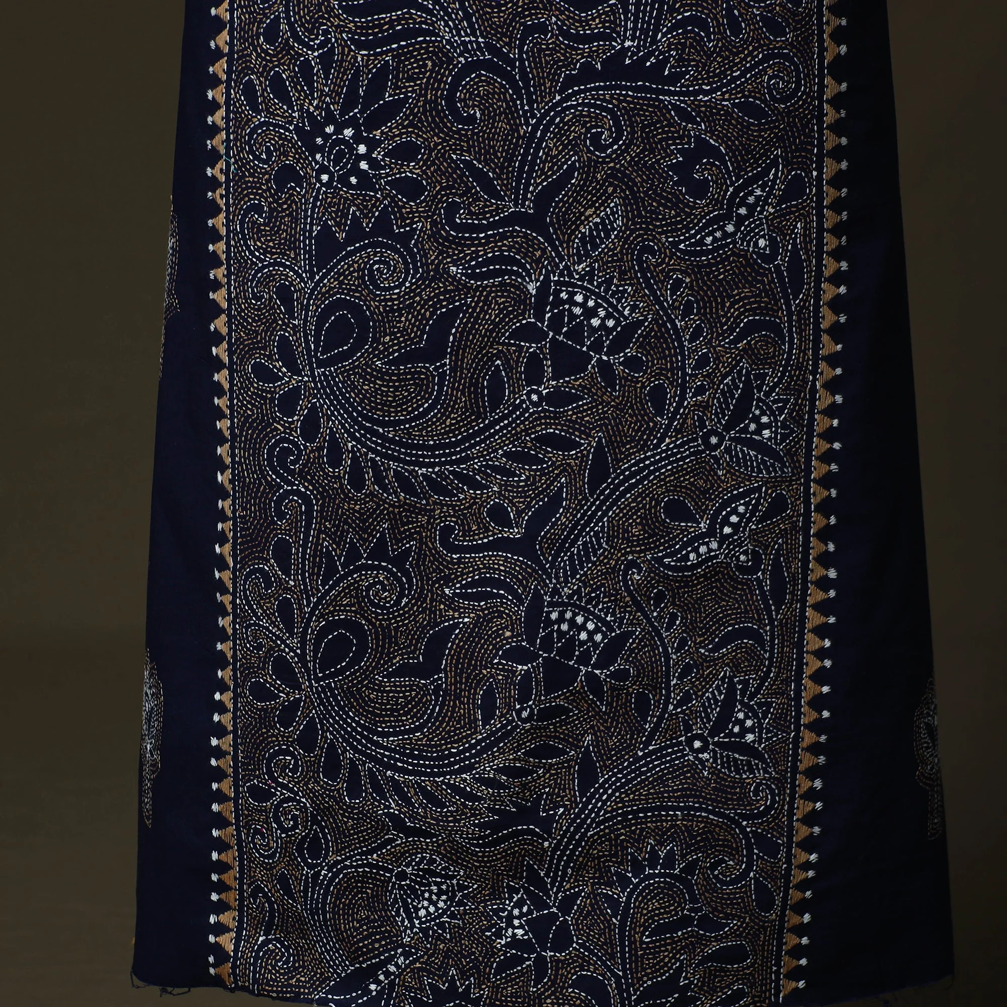 Blue - Bengal Kantha Hand Embroidered Cotton Unstitched Kurta Material (2.5M) 39 - Image 3