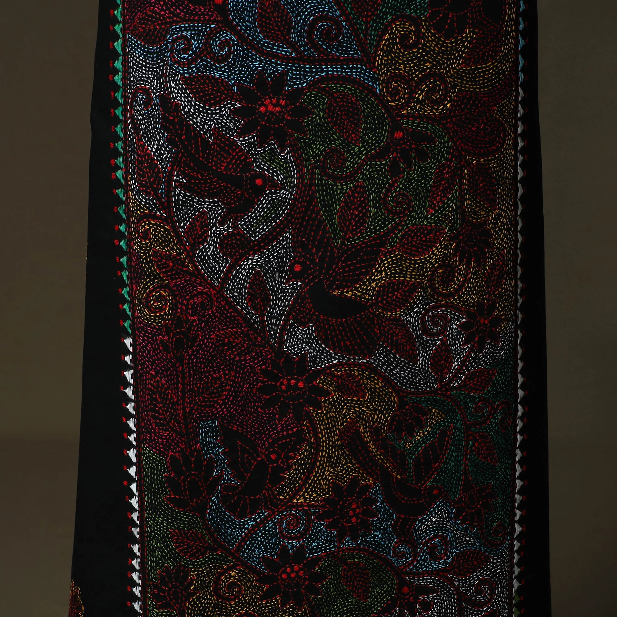 Black - Bengal Kantha Hand Embroidered Cotton Unstitched Kurta Material (2.5M) 56 - Image 3