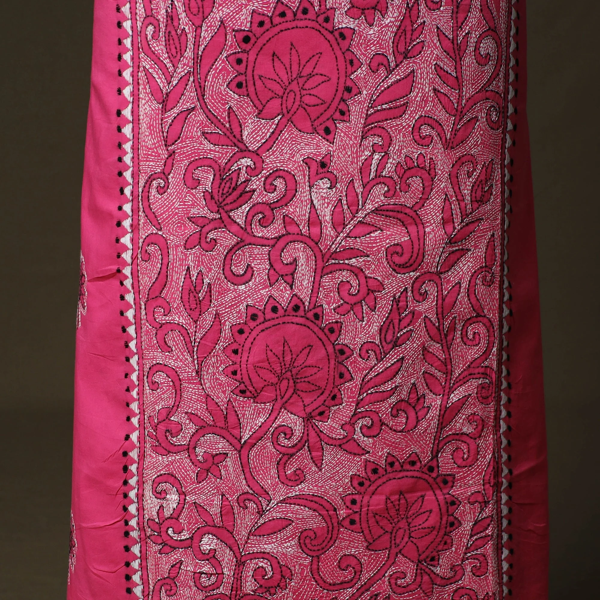 Pink - Bengal Kantha Hand Embroidered Cotton Unstitched Kurta Material (2.5M) 58 - Image 3