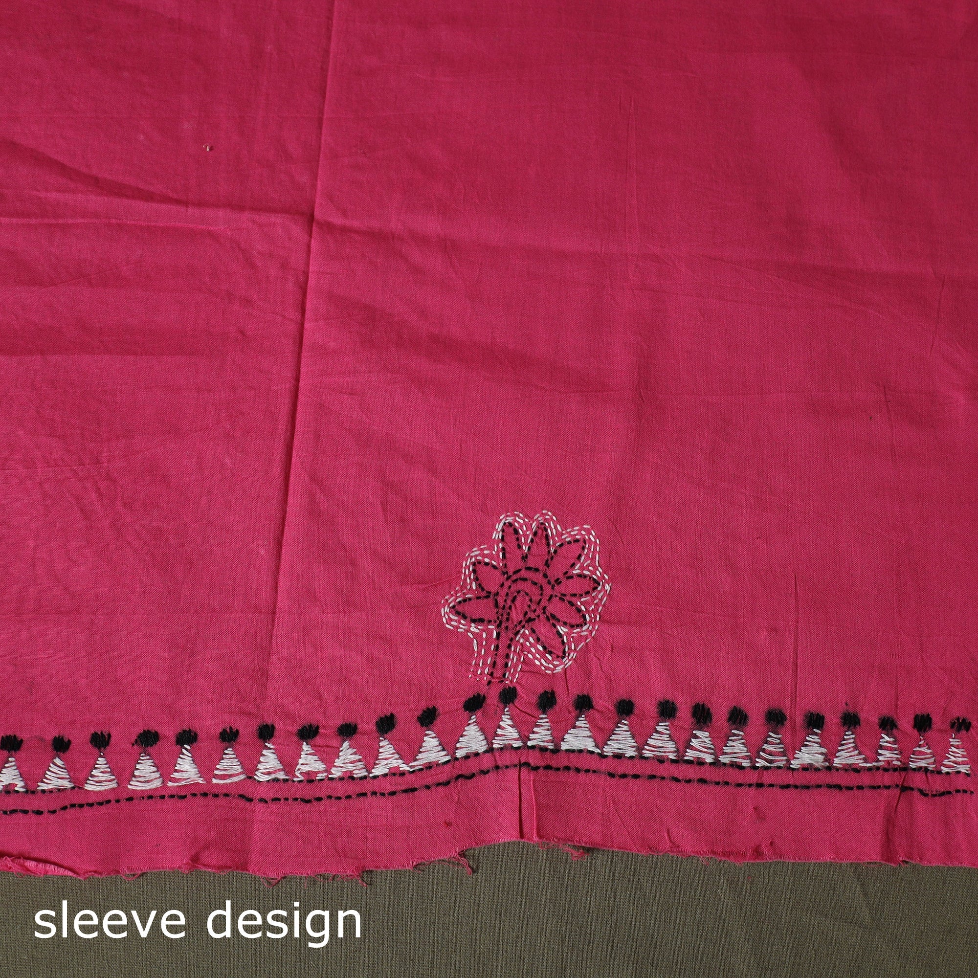 Pink - Bengal Kantha Hand Embroidered Cotton Unstitched Kurta Material (2.5M) 58 - Image 4