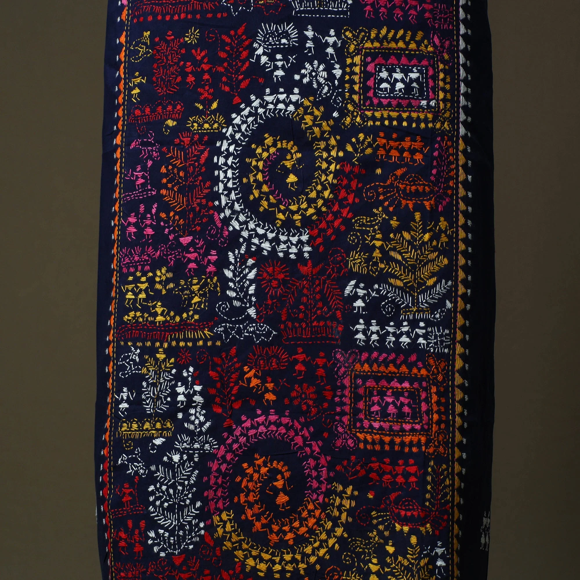 Blue - Bengal Kantha Hand Embroidered Cotton Unstitched Kurta Material (2.7M) 11 - Image 4