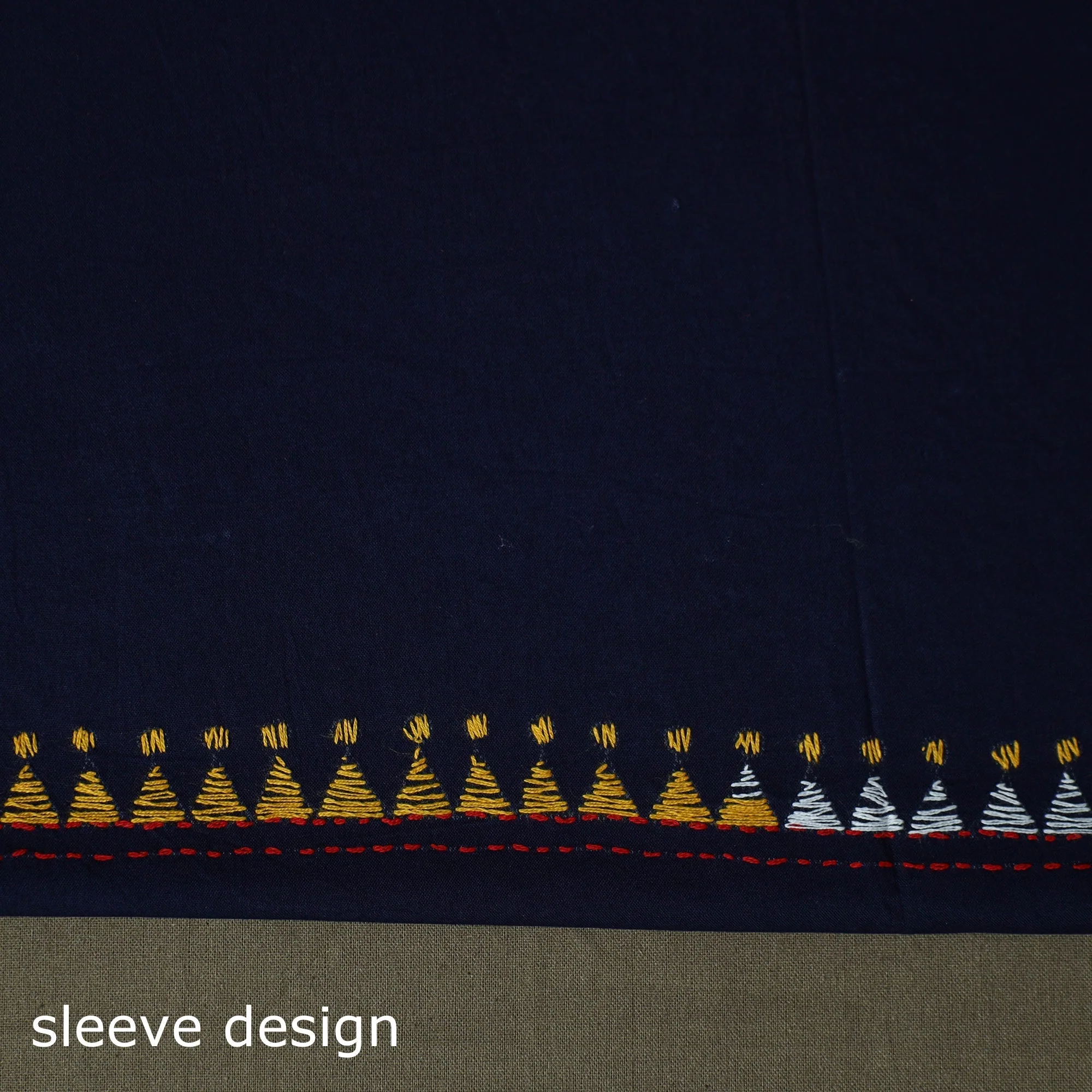 Blue - Bengal Kantha Hand Embroidered Cotton Unstitched Kurta Material (2.7M) 11 - Image 5