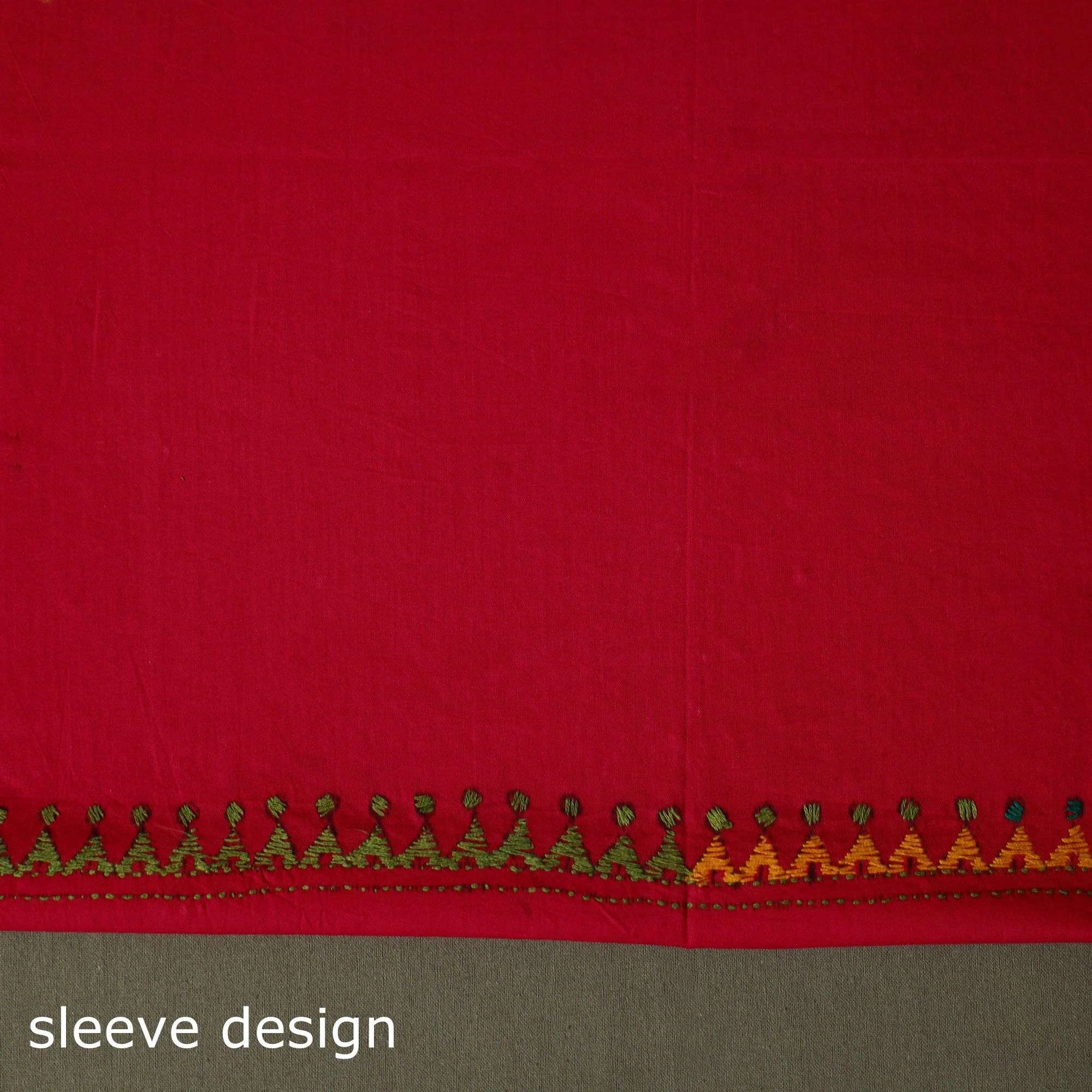 Pink - Bengal Kantha Hand Embroidered Cotton Unstitched Kurta Material (2.7M) 12 - Image 5