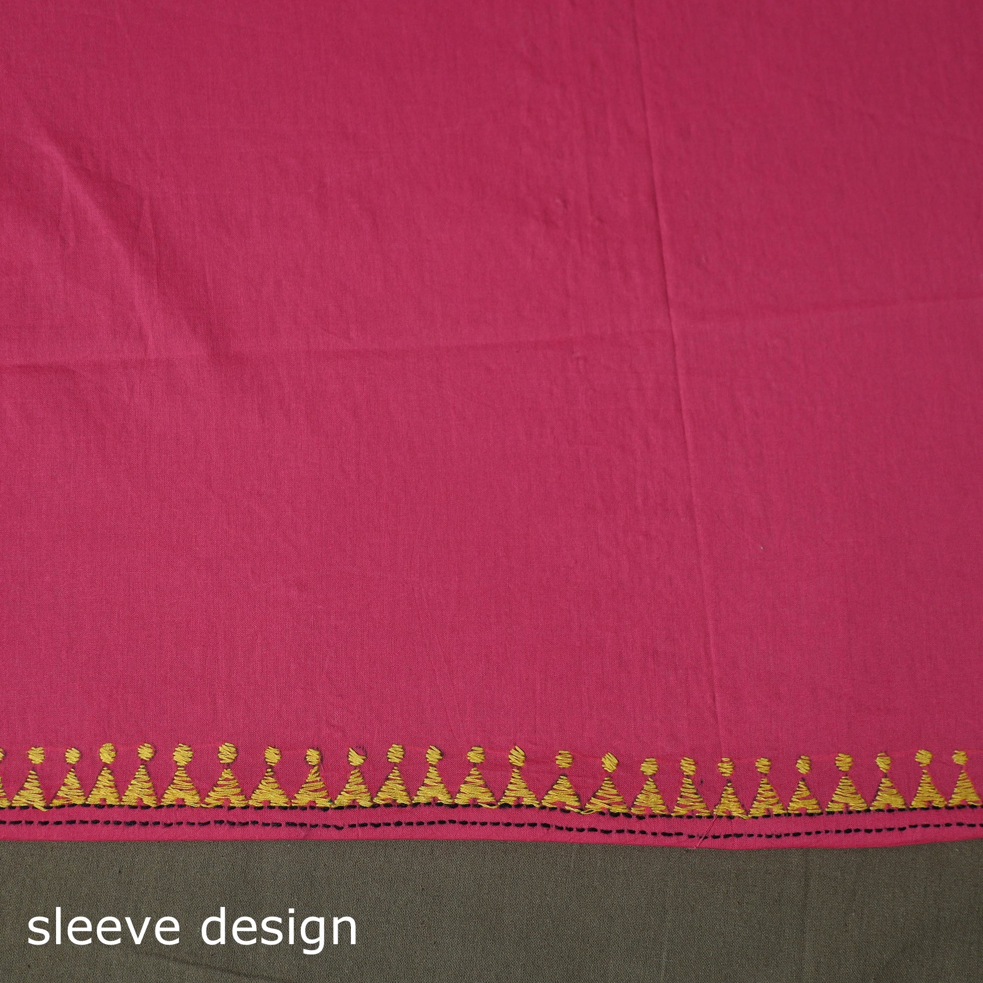 Pink - Bengal Kantha Hand Embroidered Cotton Unstitched Kurta Material (2.7M) 16 - Image 5