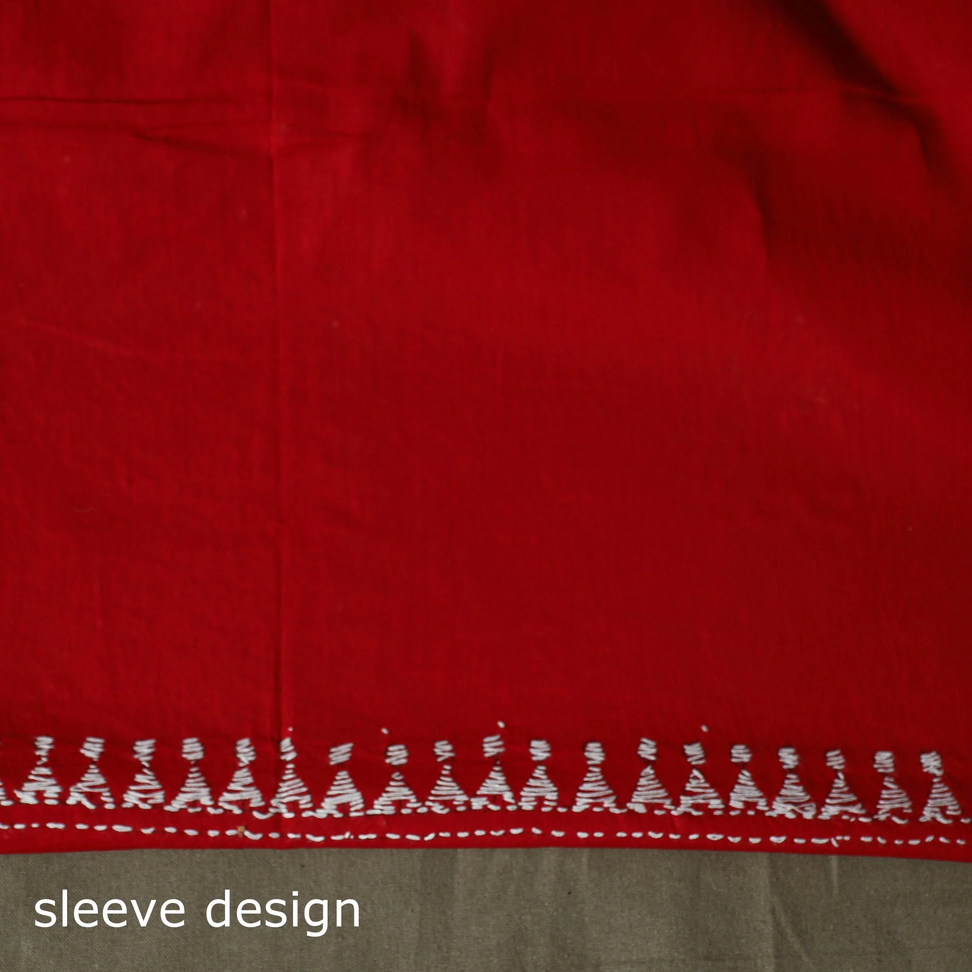 Red - Bengal Kantha Hand Embroidered Cotton Unstitched Kurta Material (2.7M) 23 - Image 5