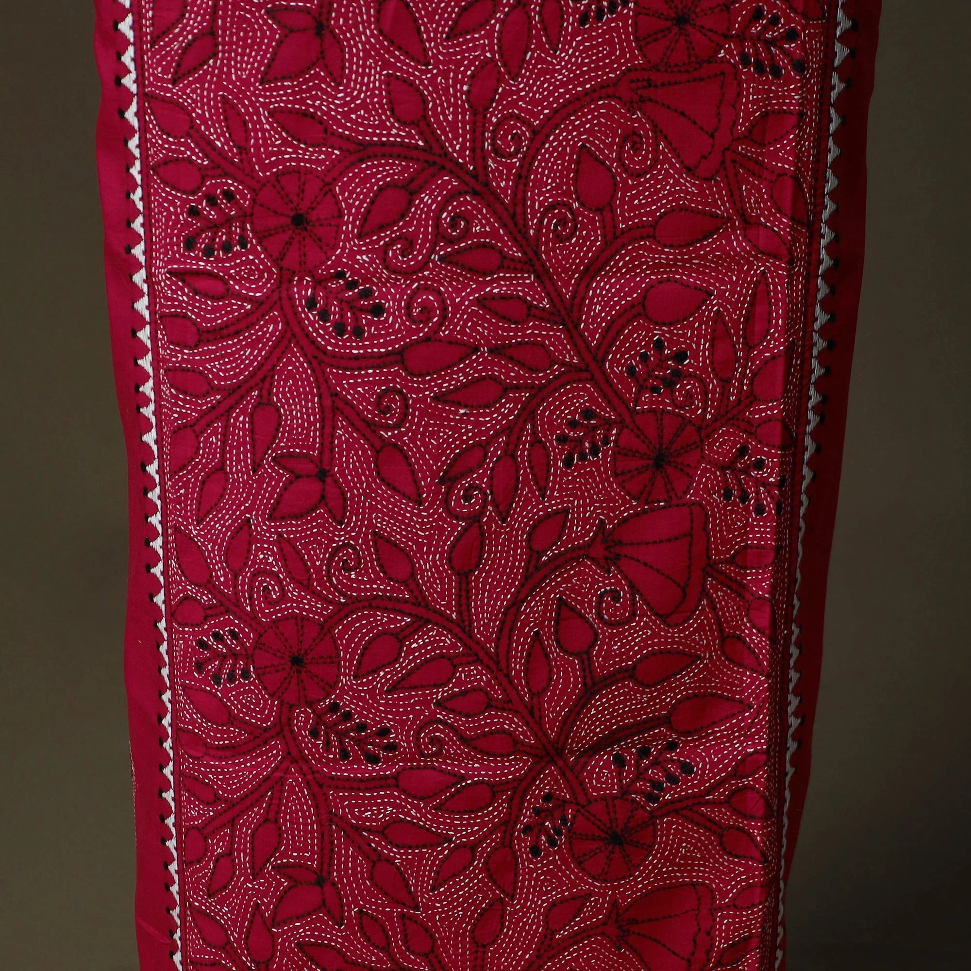 Pink - Bengal Kantha Hand Embroidered Cotton Unstitched Kurta Material (2.85M) 53 - Image 4