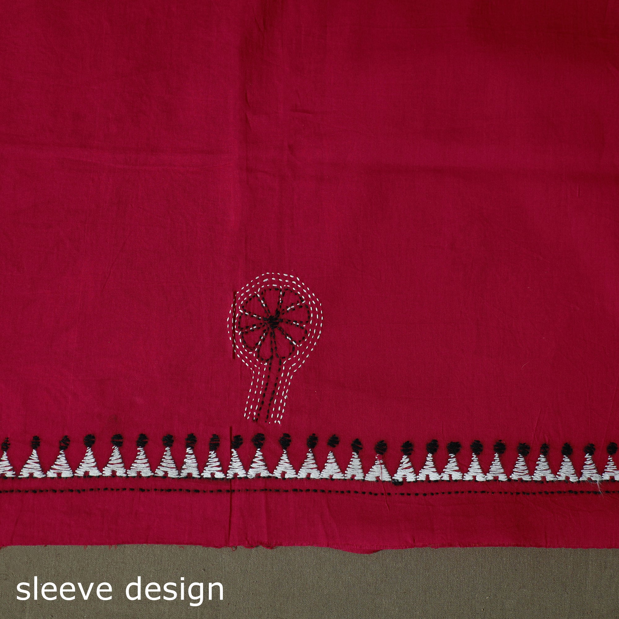 Pink - Bengal Kantha Hand Embroidered Cotton Unstitched Kurta Material (2.85M) 53 - Image 5