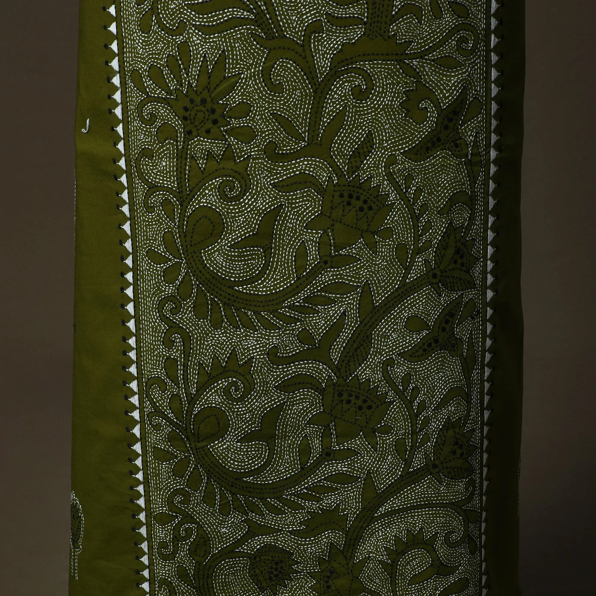Green - Bengal Kantha Hand Embroidered Cotton Unstitched Kurta Material (2.85M) 56 - Image 4