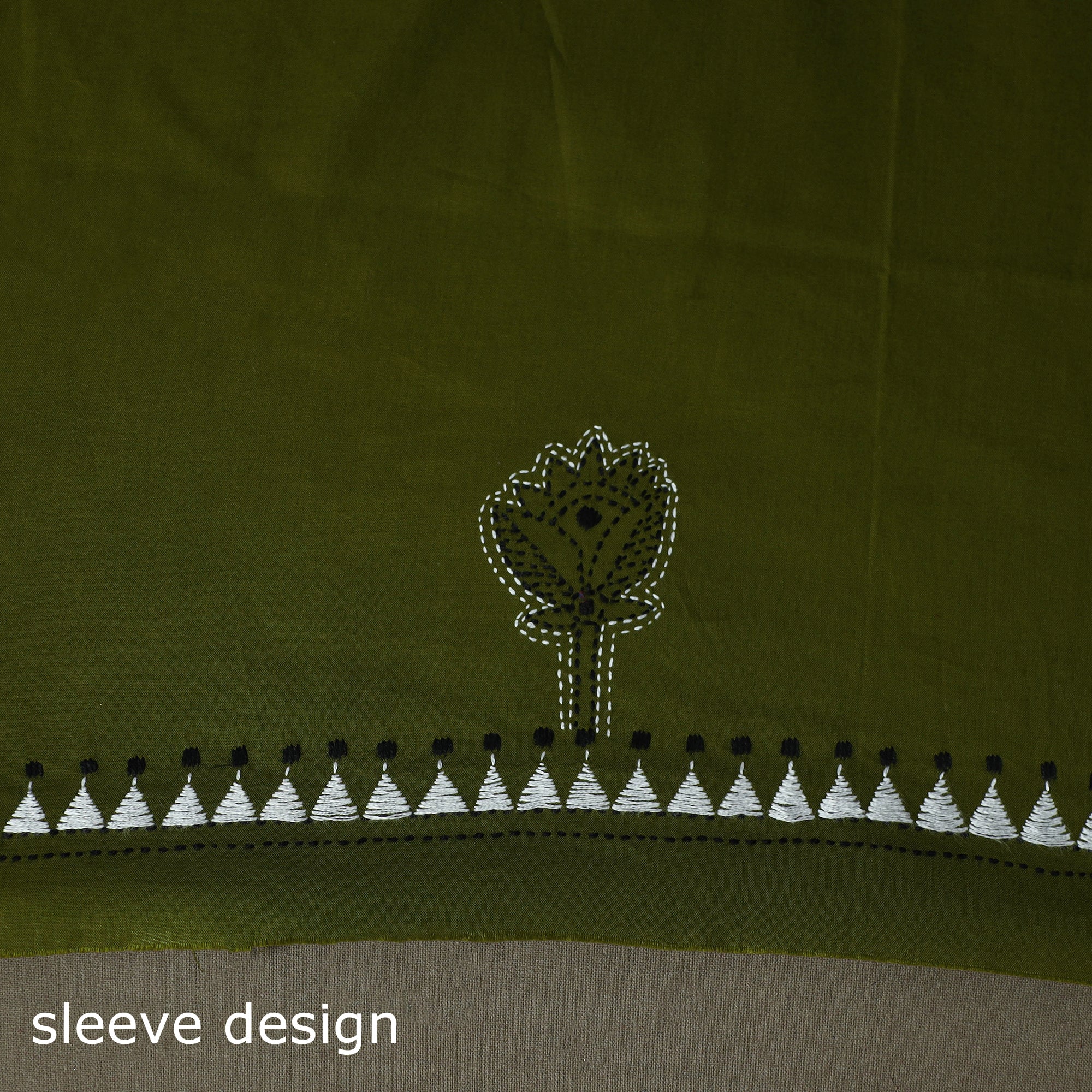 Green - Bengal Kantha Hand Embroidered Cotton Unstitched Kurta Material (2.85M) 56 - Image 5