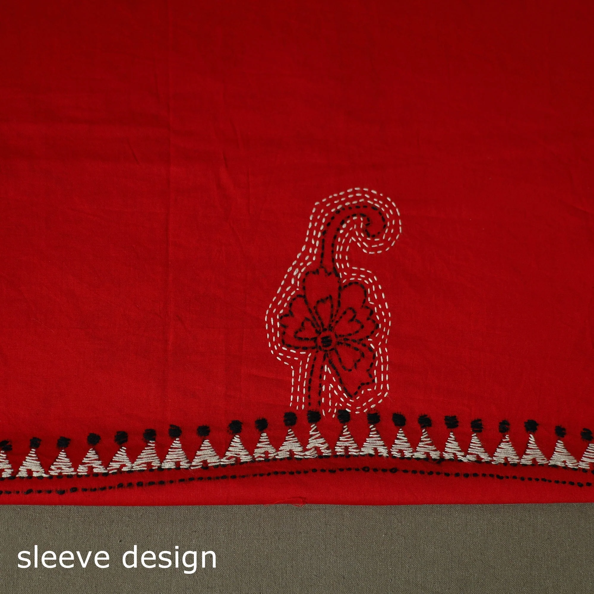 Red - Bengal Kantha Hand Embroidered Cotton Unstitched Kurta Material (2.85M) 58 - Image 5