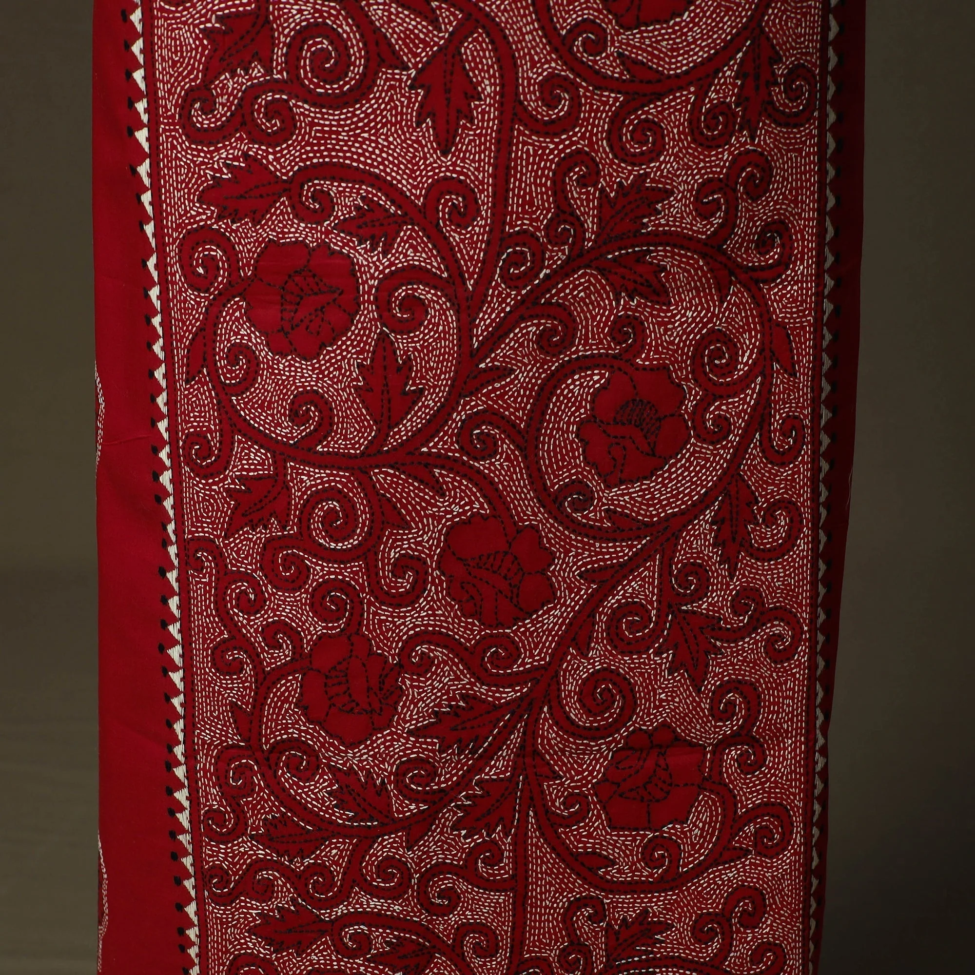 Red - Bengal Kantha Hand Embroidered Cotton Unstitched Kurta Material (2.85M) 59 - Image 4