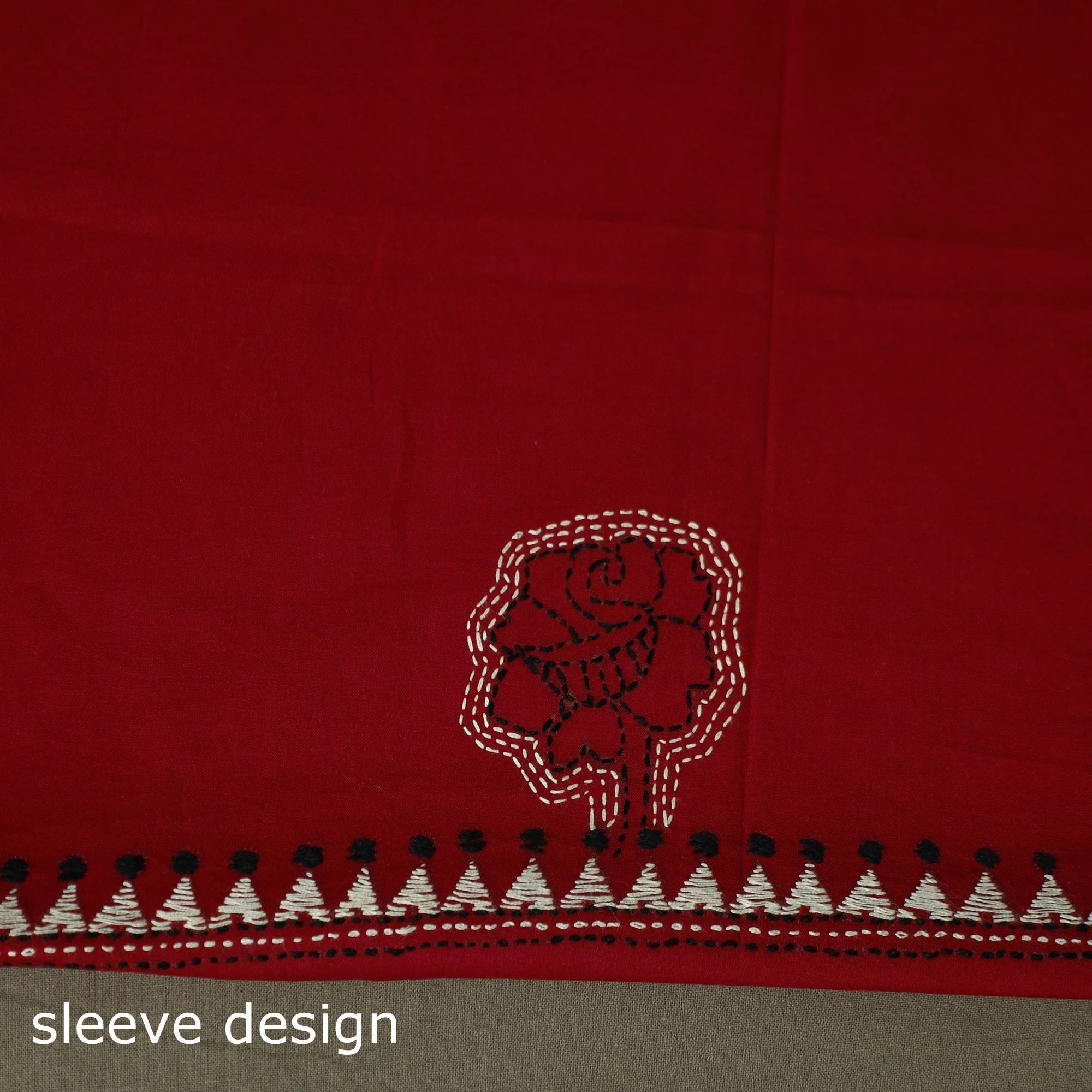 Red - Bengal Kantha Hand Embroidered Cotton Unstitched Kurta Material (2.85M) 59 - Image 5
