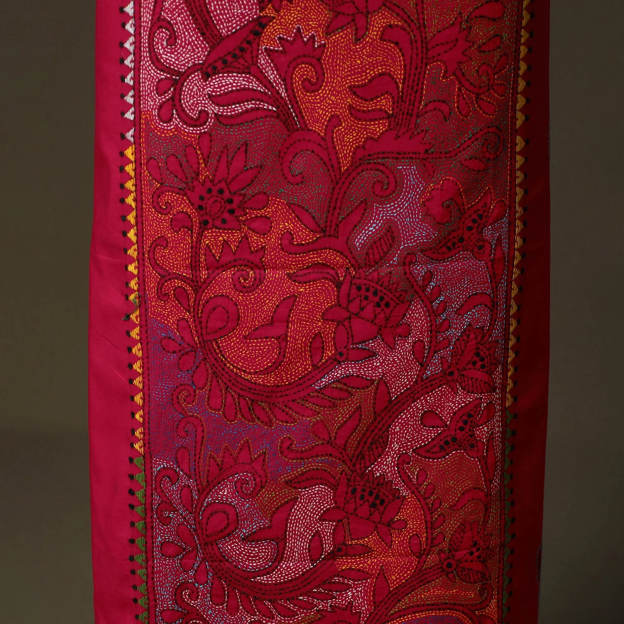 Pink - Bengal Kantha Hand Embroidered Cotton Unstitched Kurta Material (2.85M) 63 - Image 4