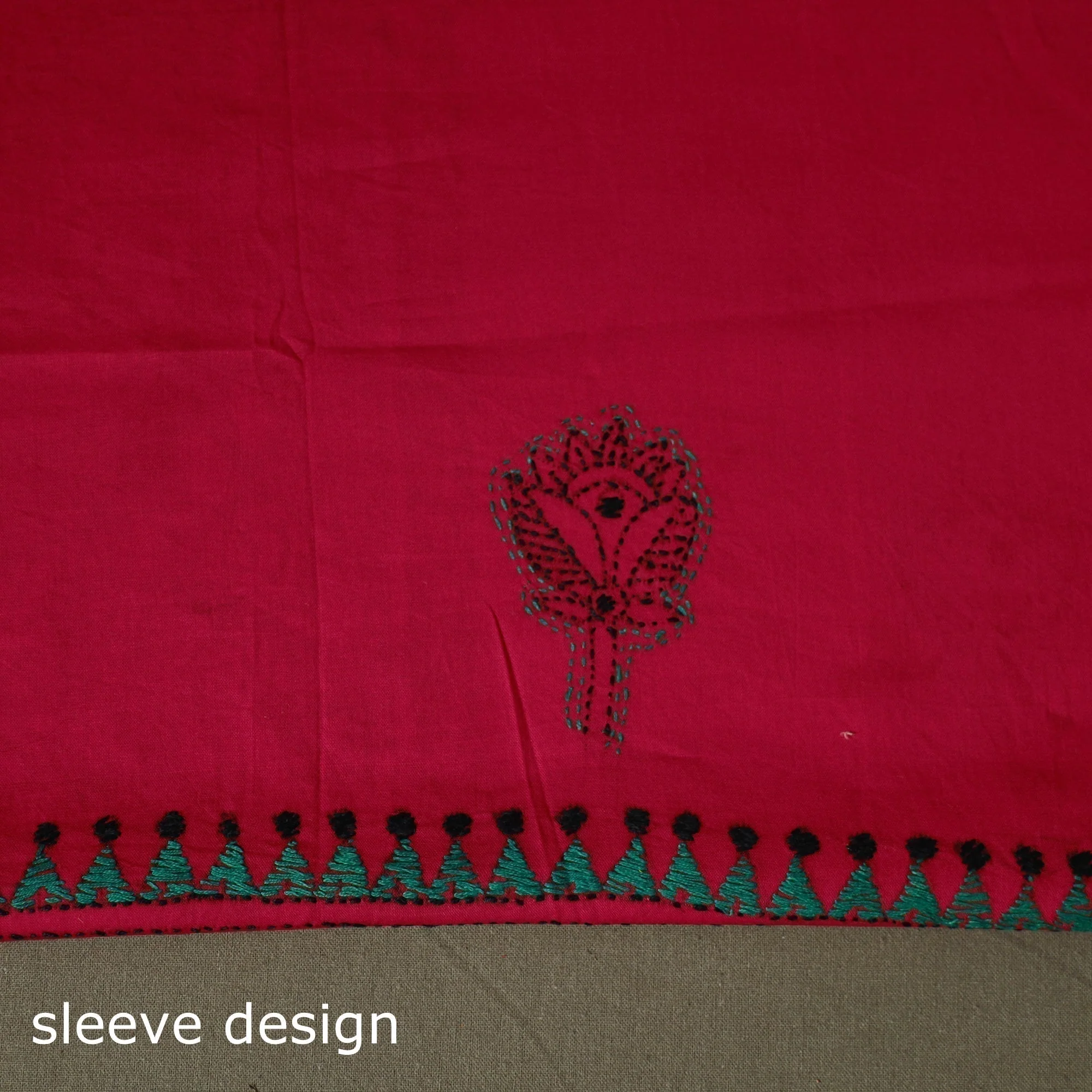 Pink - Bengal Kantha Hand Embroidered Cotton Unstitched Kurta Material (2.85M) 63 - Image 5