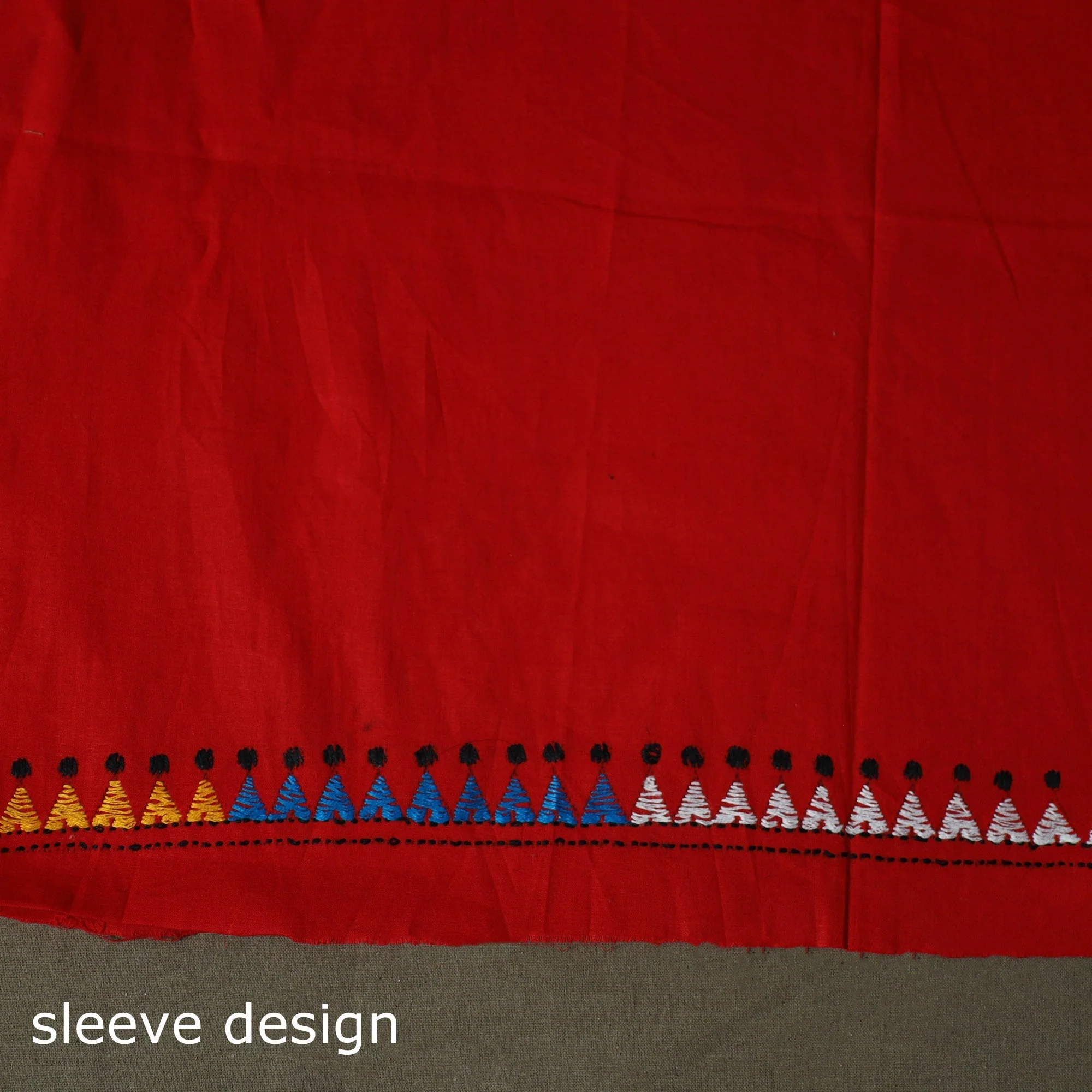 Red - Bengal Kantha Hand Embroidered Cotton Unstitched Kurta Material (2.85M) 67 - Image 5
