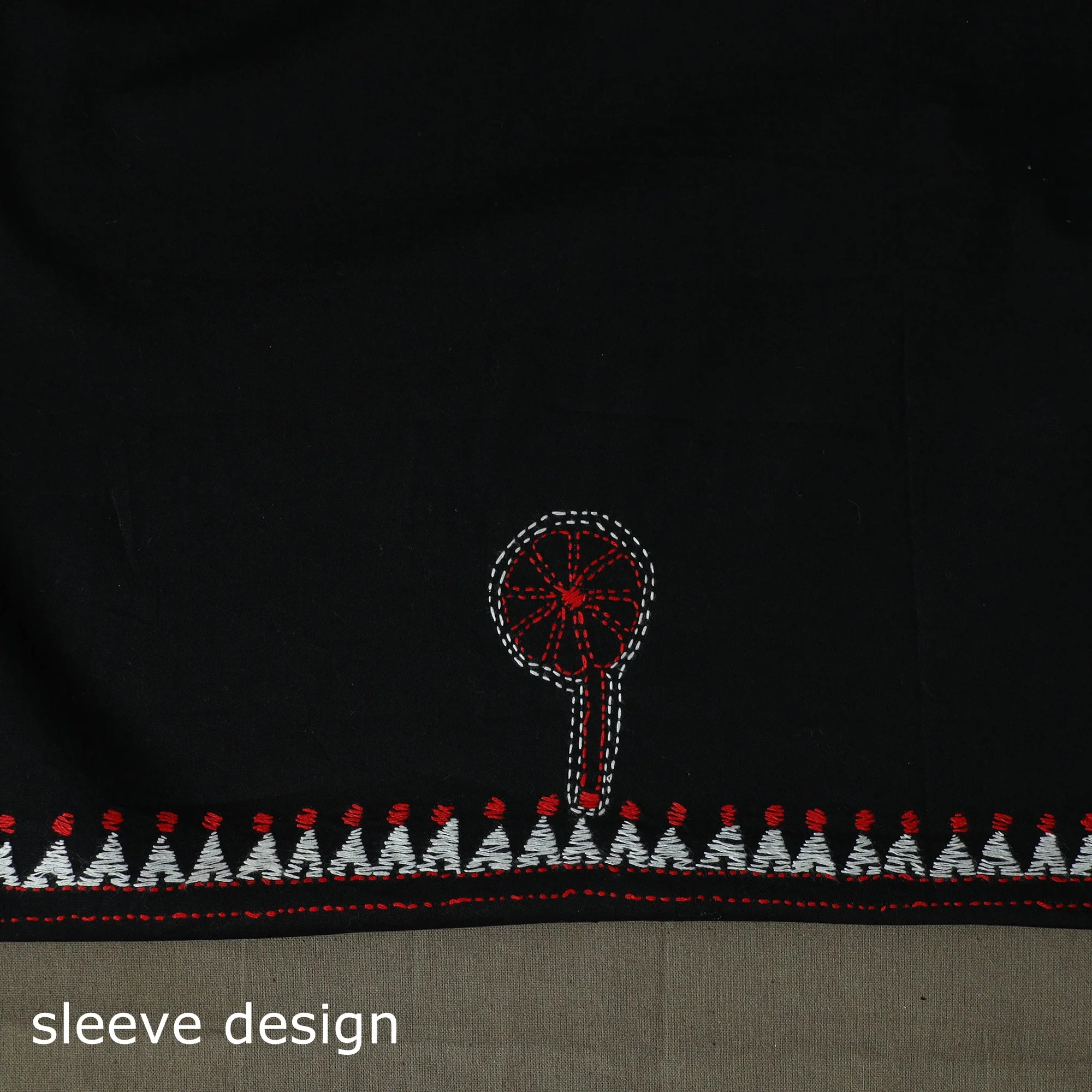 Black - Bengal Kantha Hand Embroidered Cotton Unstitched Kurta Material (2.85M) 87 - Image 5