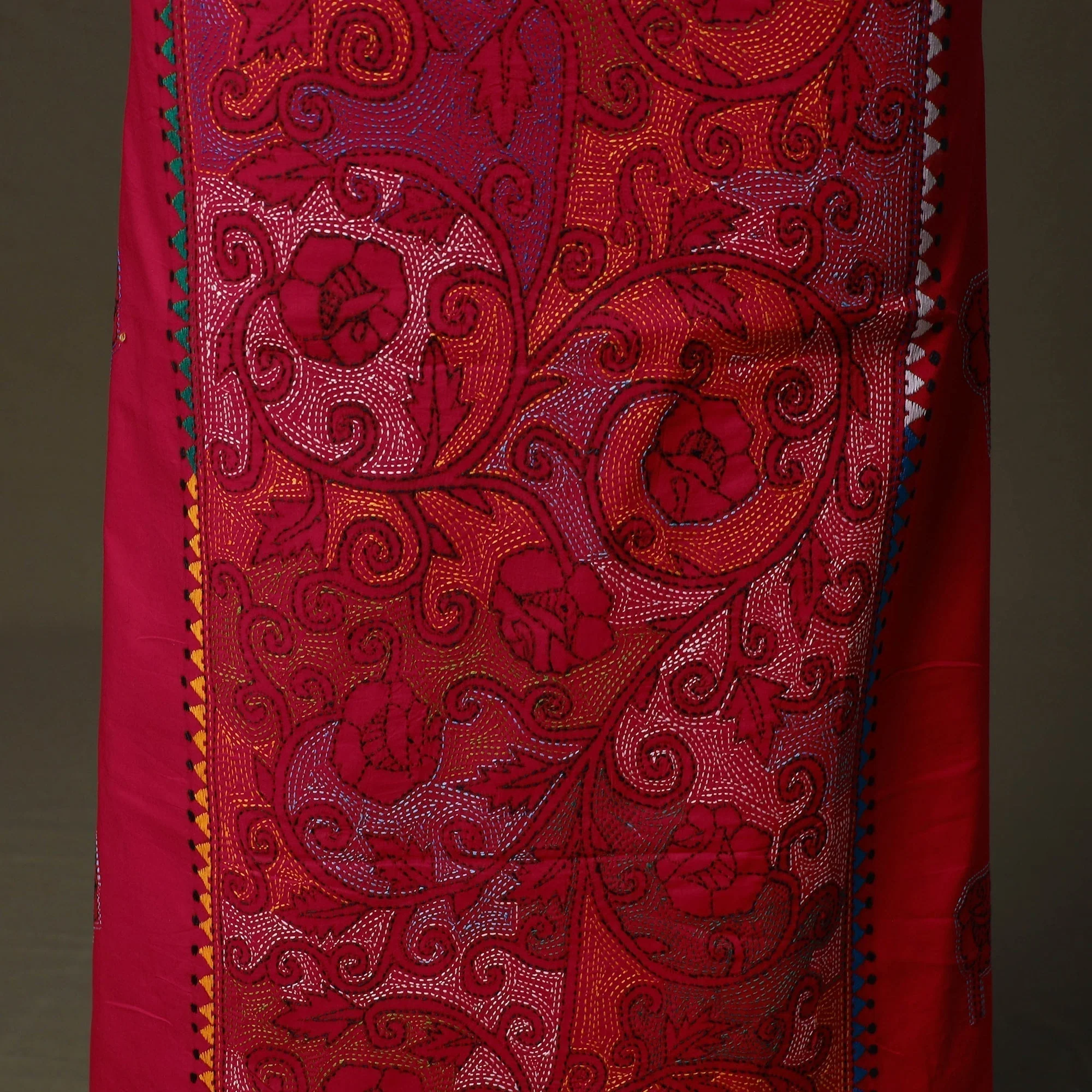 Pink - Bengal Kantha Hand Embroidered Cotton Unstitched Kurta Material (2.85M) 88 - Image 4