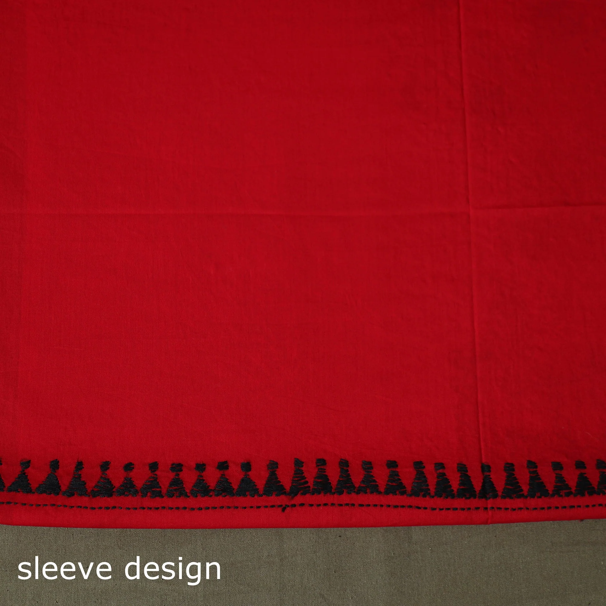 Red - Bengal Kantha Hand Embroidered Cotton Unstitched Kurta Material (2.8M) 09 - Image 5