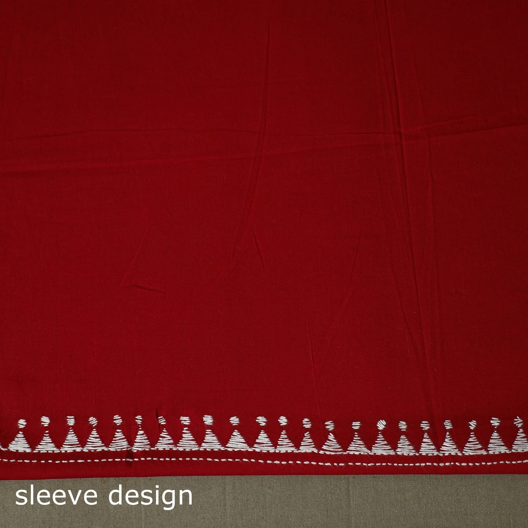 Red - Bengal Kantha Hand Embroidered Cotton Unstitched Kurta Material (2.8M) 24 - Image 5