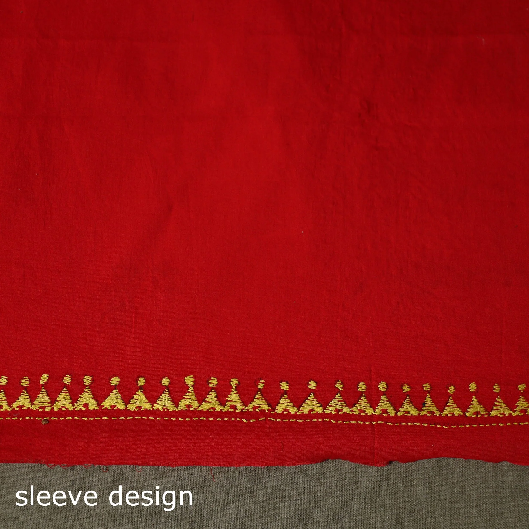 Red - Bengal Kantha Hand Embroidered Cotton Unstitched Kurta Material (2.8M) 35 - Image 5