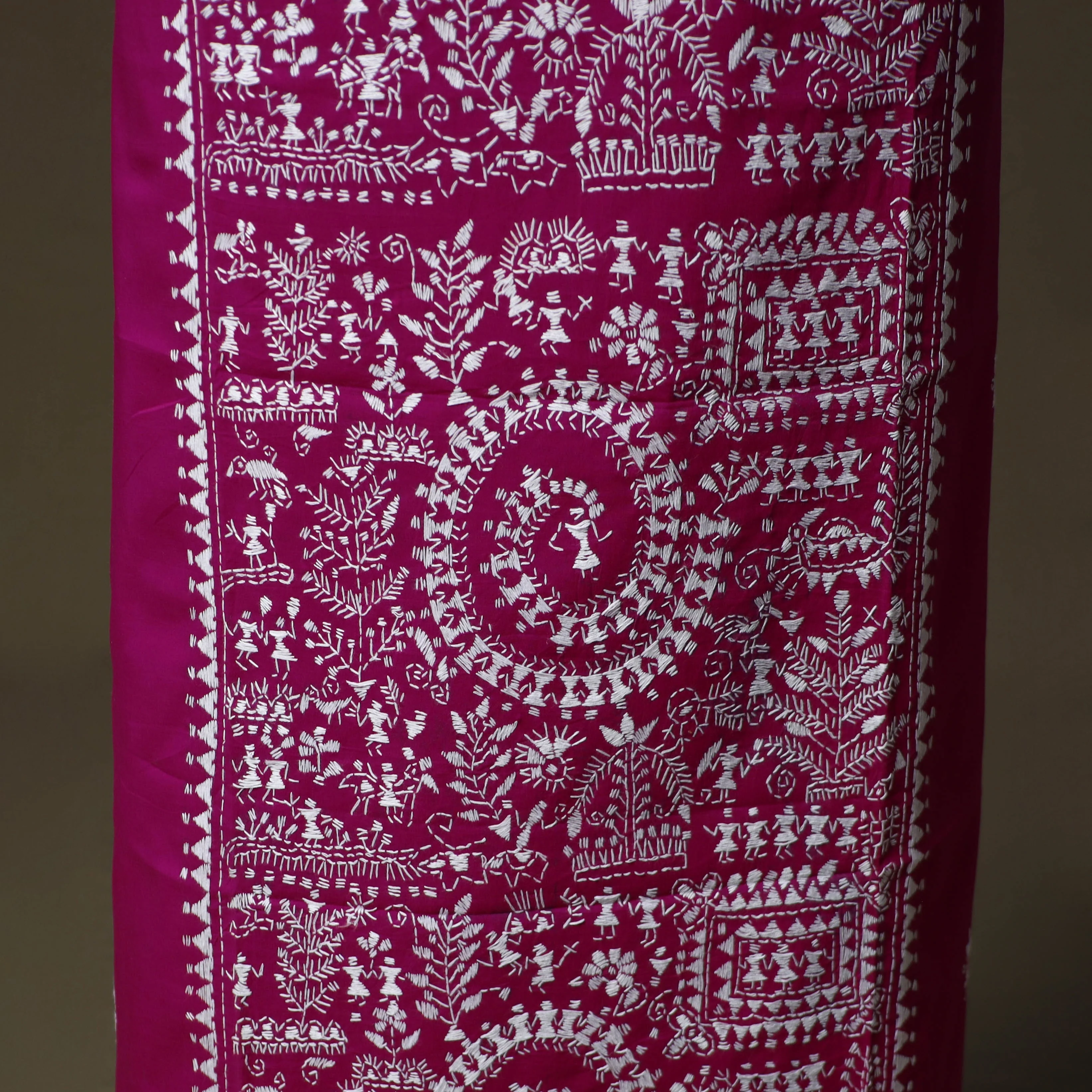 Purple - Bengal Kantha Hand Embroidered Cotton Unstitched Kurta Material (2.8M) 40 - Image 4