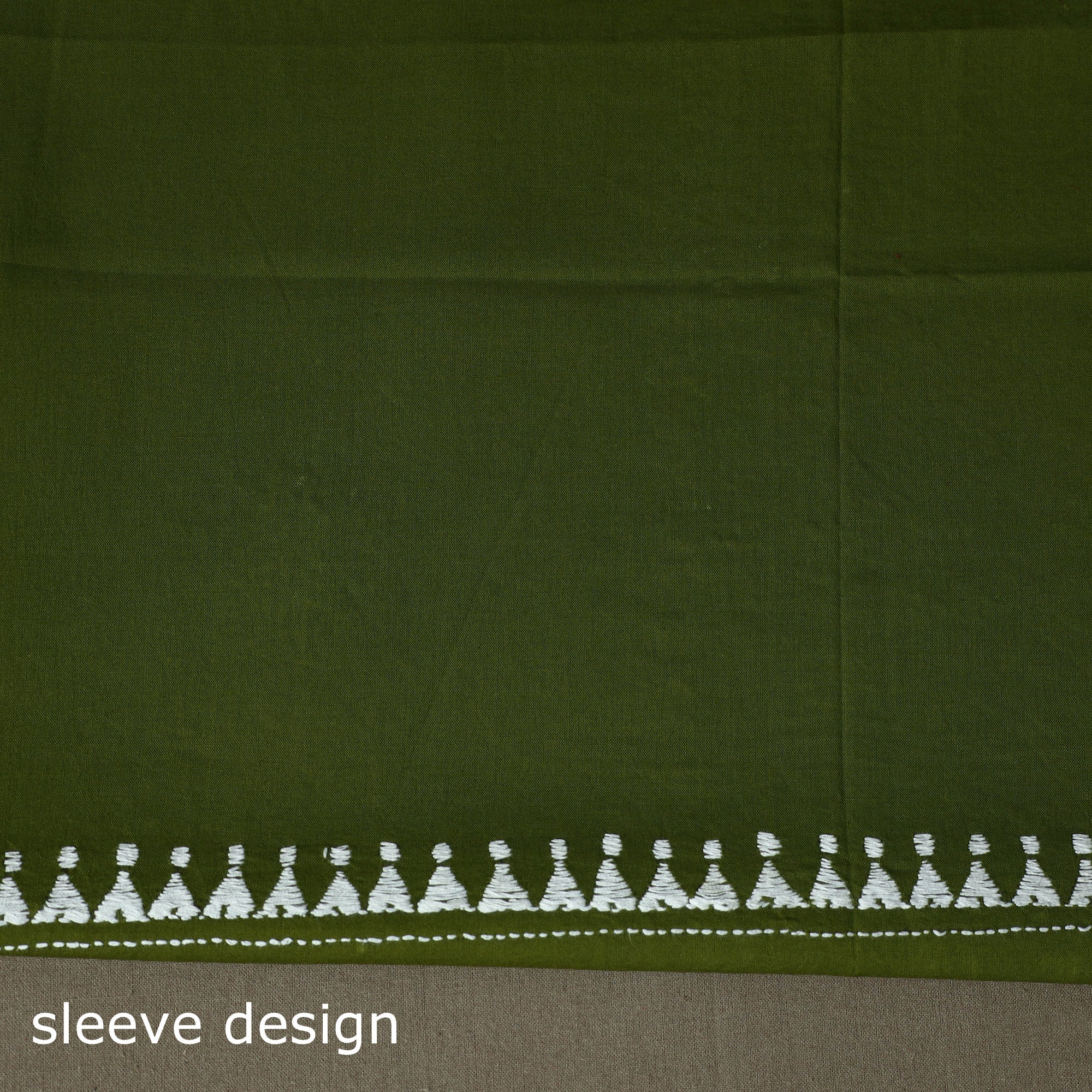 Green - Bengal Kantha Hand Embroidered Cotton Unstitched Kurta Material (2.8M) 42 - Image 5