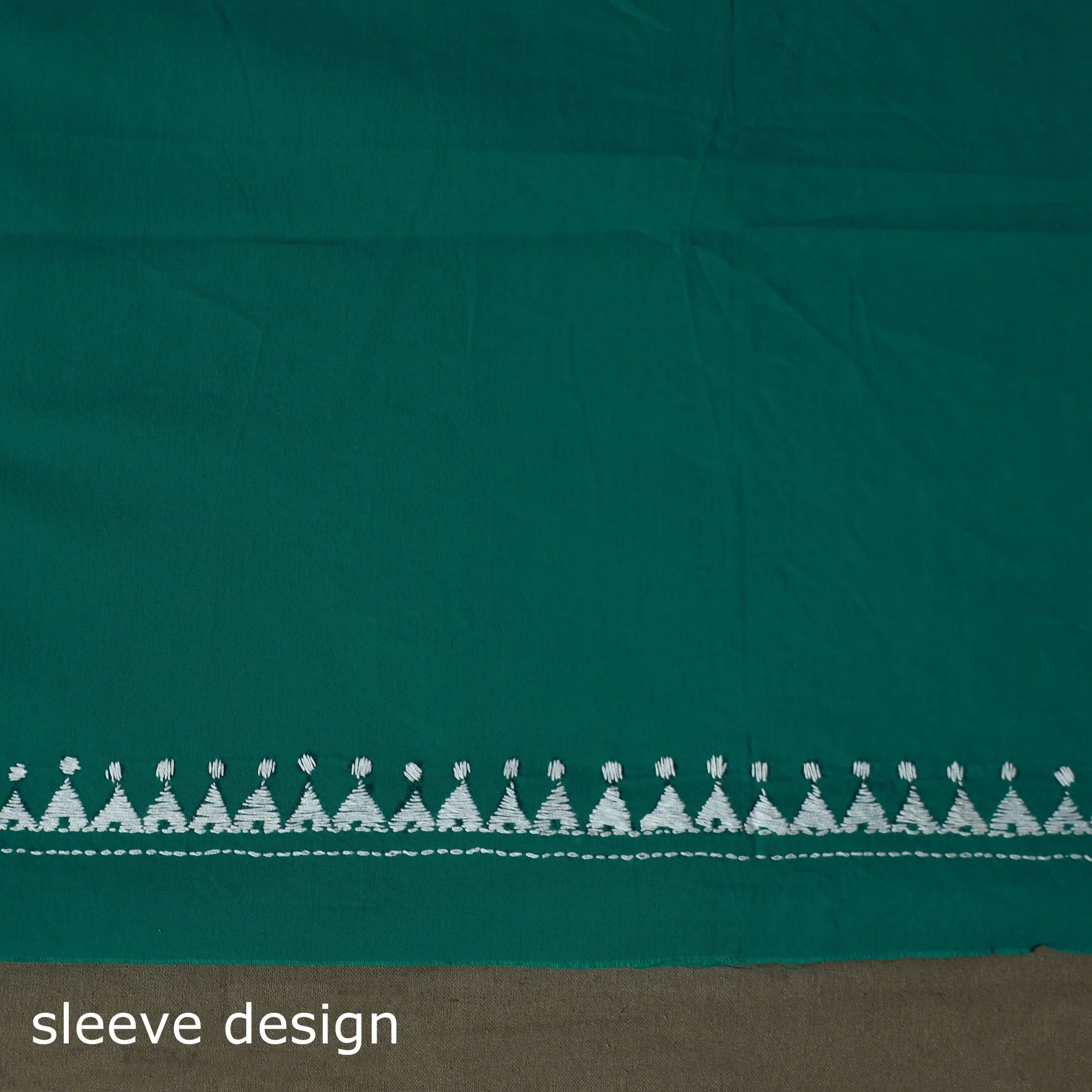 Green - Bengal Kantha Hand Embroidered Cotton Unstitched Kurta Material (2.8M) 46 - Image 5