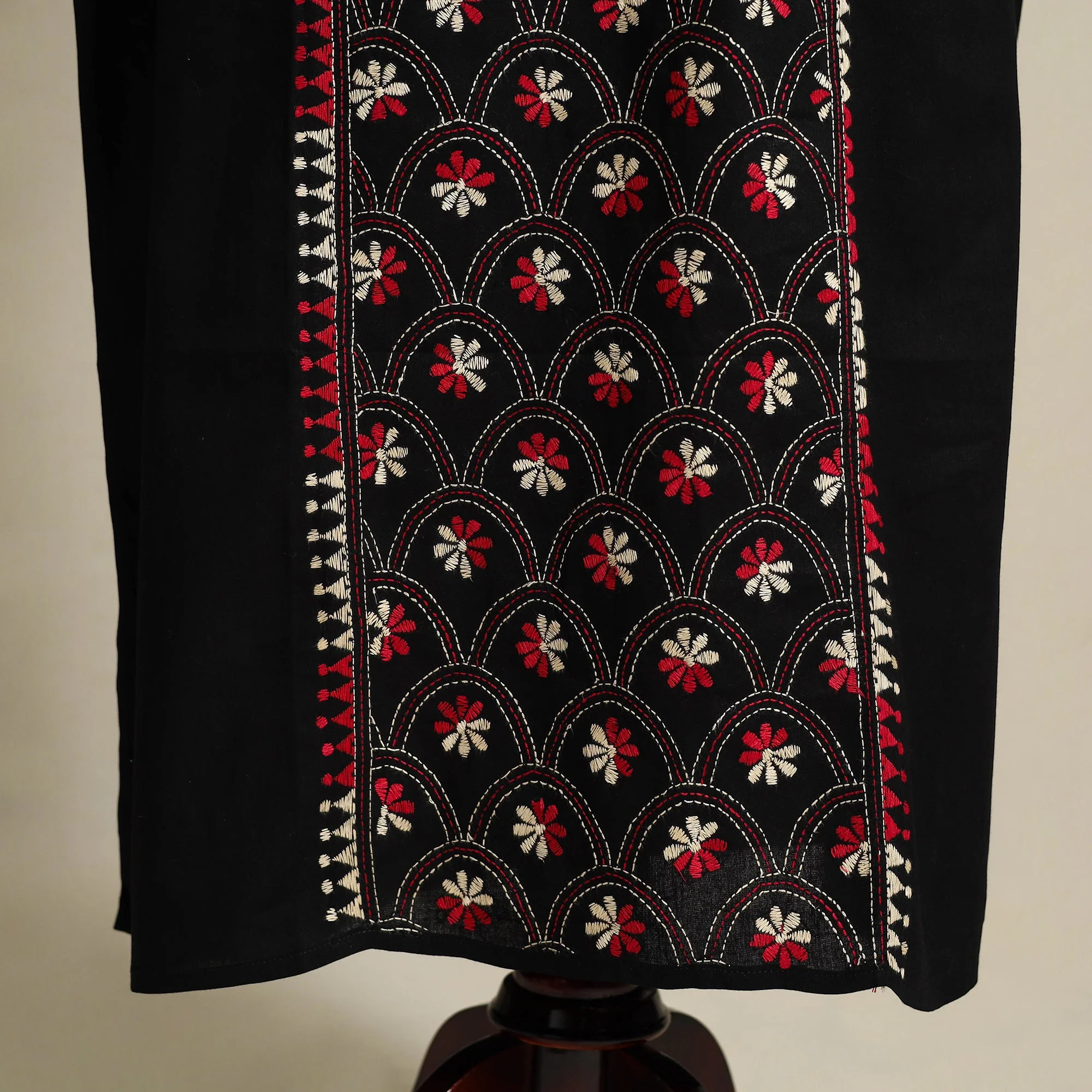 Black - Bengal Kantha Hand Embroidery Cotton Kaftan (Long) 33 - Image 4
