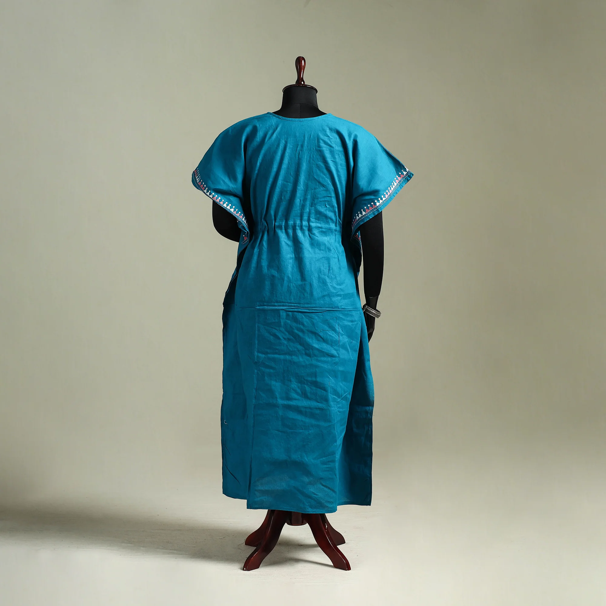 Blue - Bengal Kantha Hand Embroidery Cotton Long Kaftan 29 - Image 5