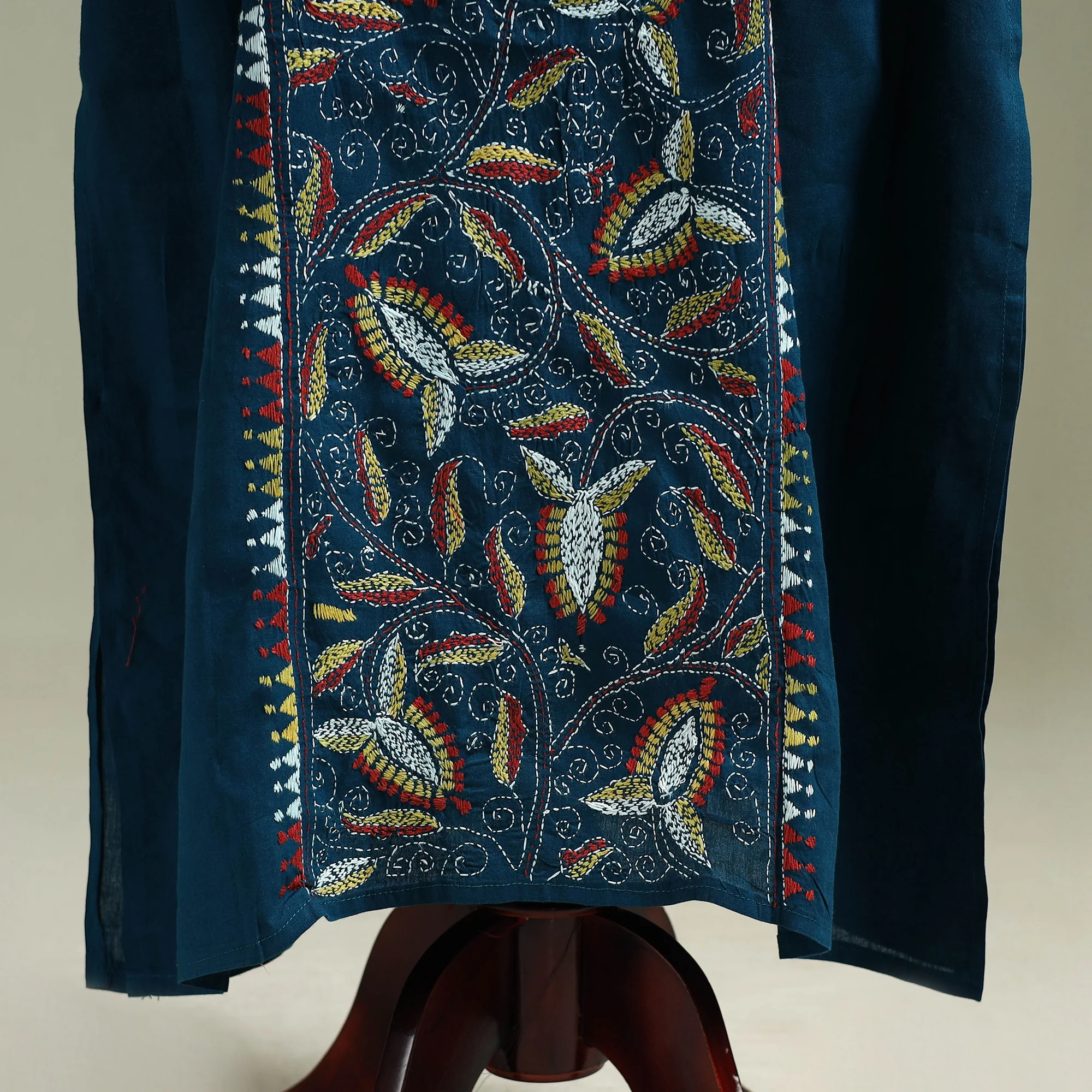 Blue - Bengal Kantha Hand Embroidery Cotton Long Kaftan 64 - Image 4
