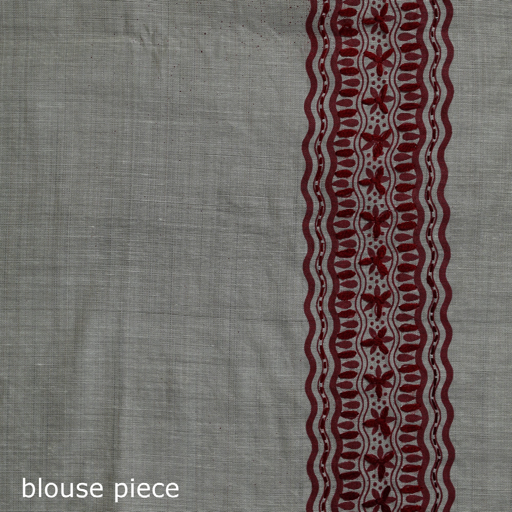 White - Bengal Kantha Hand Embroidery Silk Cotton Chapa Work Saree 01 - Image 5