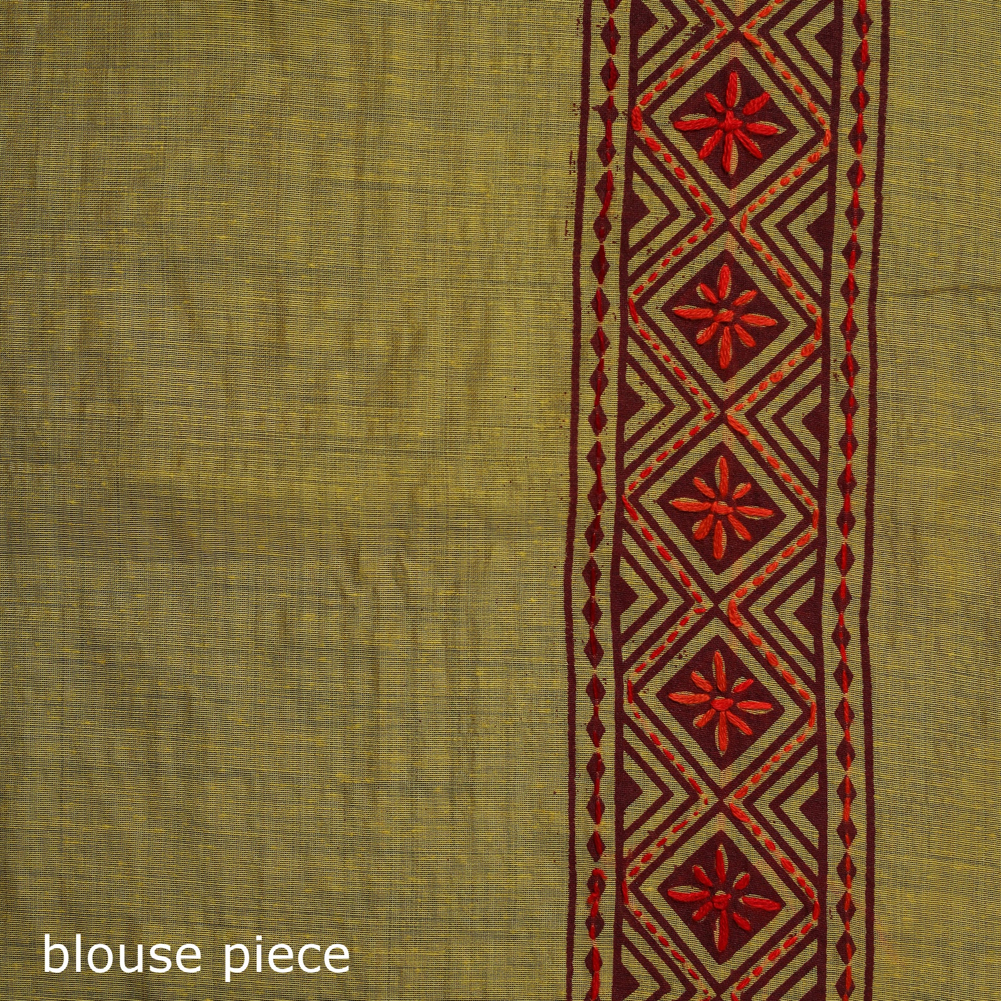 Yellow - Bengal Kantha Hand Embroidery Silk Cotton Chapa Work Saree 05 - Image 5