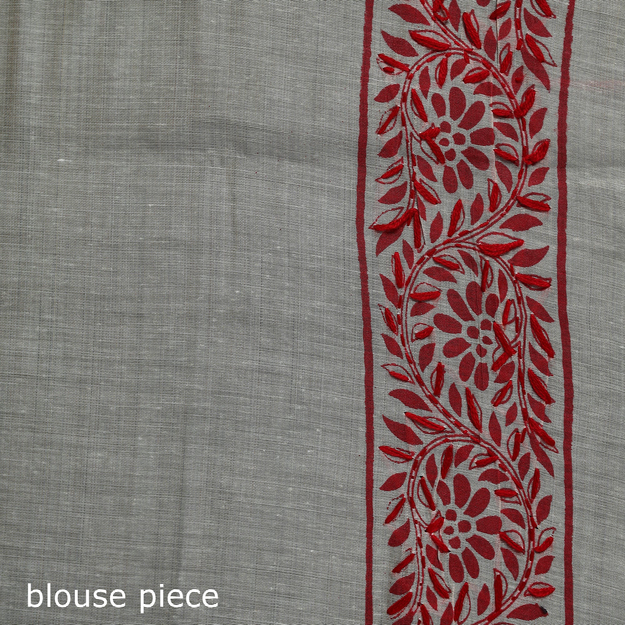 White - Bengal Kantha Hand Embroidery Silk Cotton Chapa Work Saree 06 - Image 5